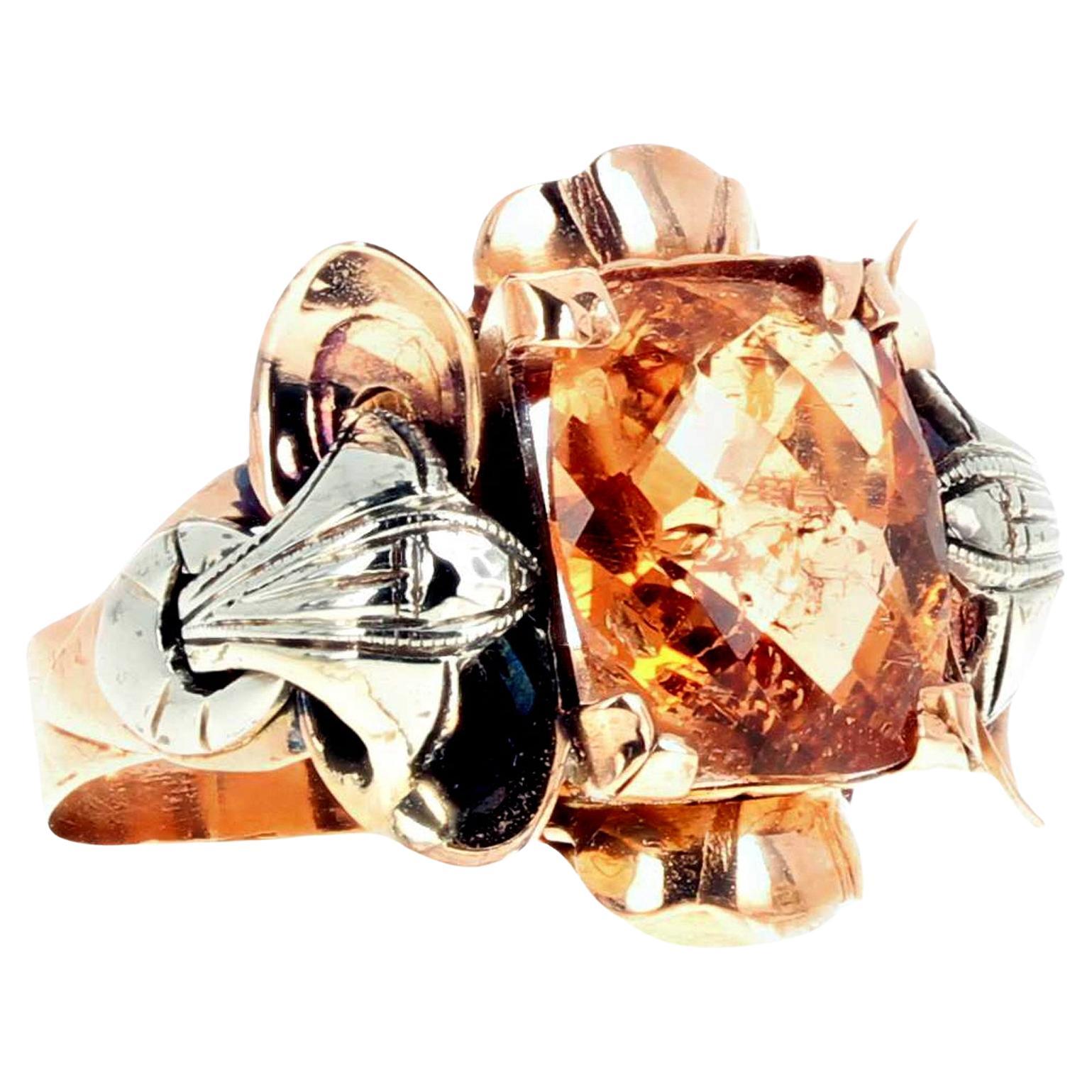 AJD VERY RARE Goldener glitzernder 4,95 Karat. Realistischer IMPERIAL TOPAZ Gold- und Silberring