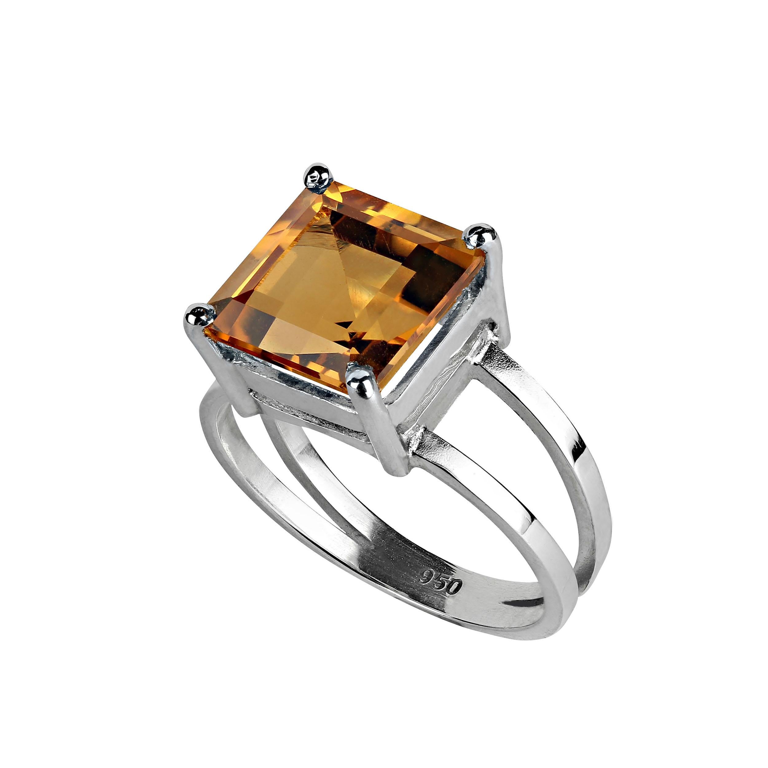 Artisan AJD Vibrant 5.10ct Square Cut Citrine in Sterling Silver Ring