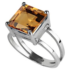 AJD Vibrant 5.10ct Square Cut Citrine in Sterling Silver Ring
