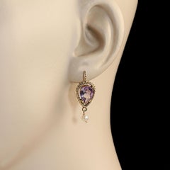 AJD Vintage Earrings of Amethyst and 14k Yellow Gold