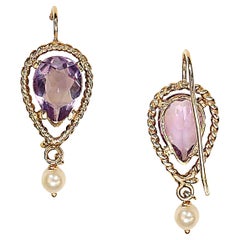 AJD Vintage Earrings of Amethyst and 14k Yellow Gold