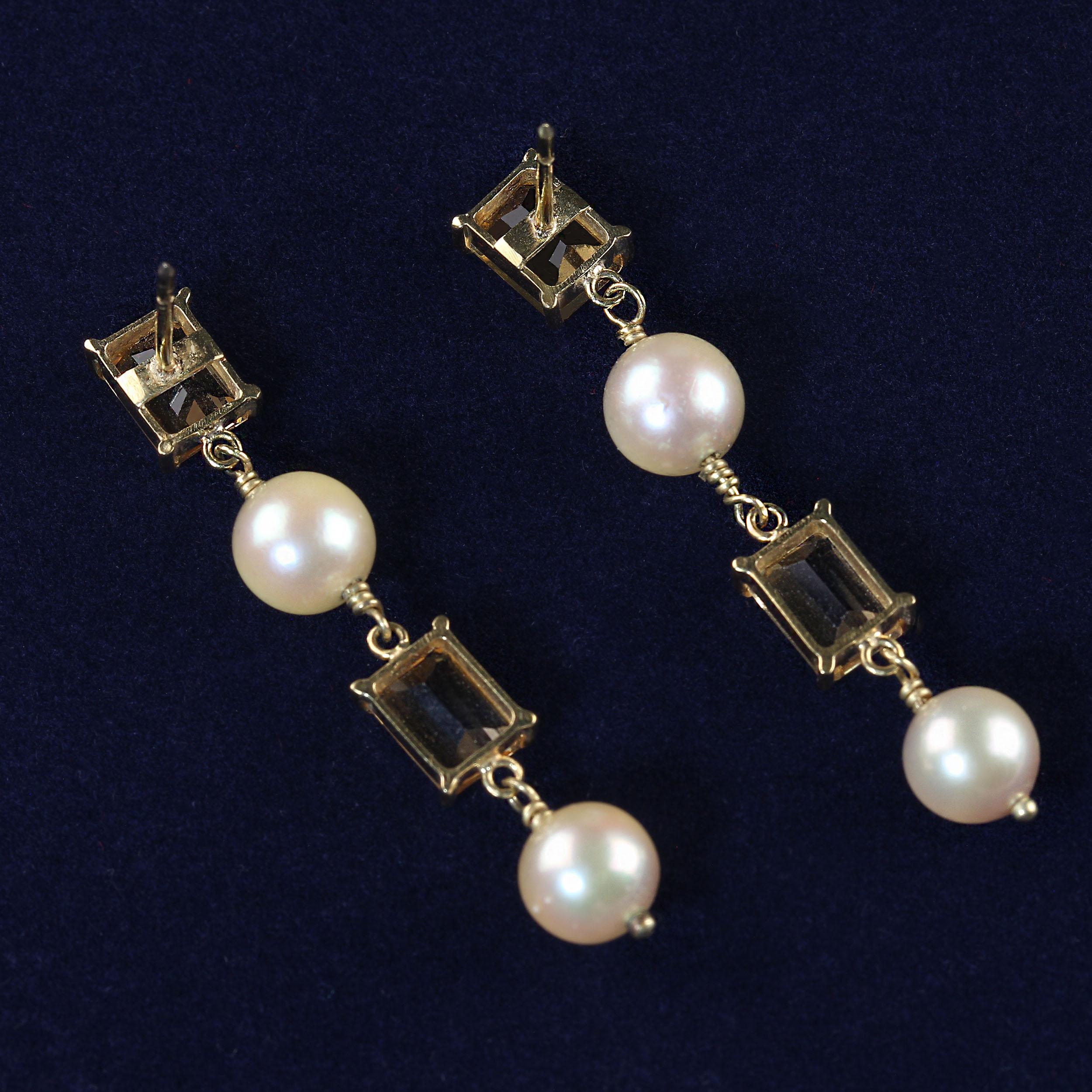 Artisan AJD Vintage Earrings of Cultured Pearl and Citrine in 18k Yellow Gold - 2 Pieces For Sale