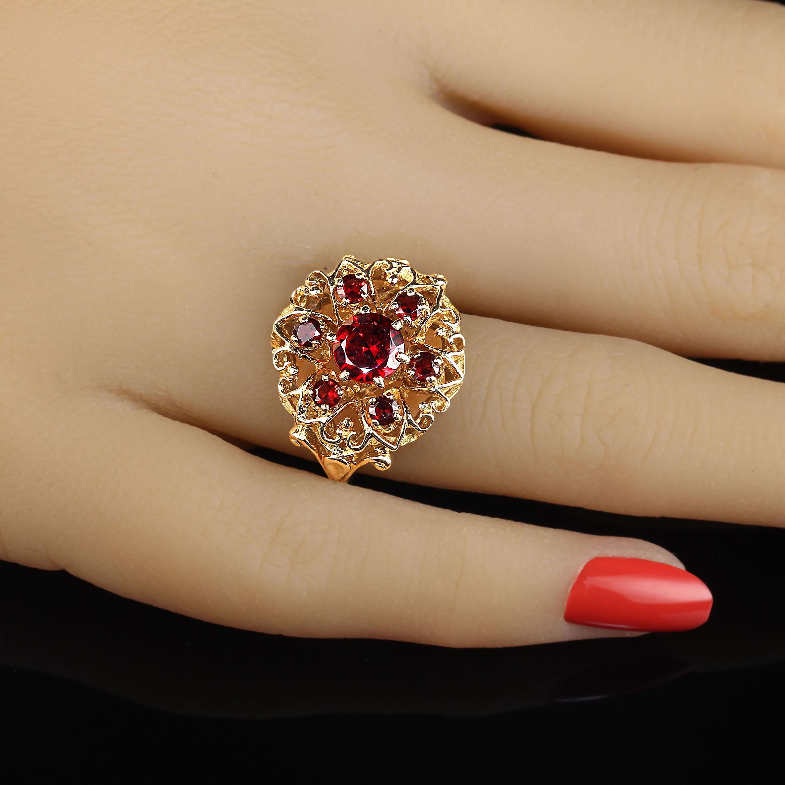 Artisan AJD Vintage Garnet and 14k Yellow Gold Ring Size 5.25 For Sale