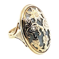 AJD Vintage Late 20th Century Yellow Gold and Jadeite Cabochon Ring Size 4.75