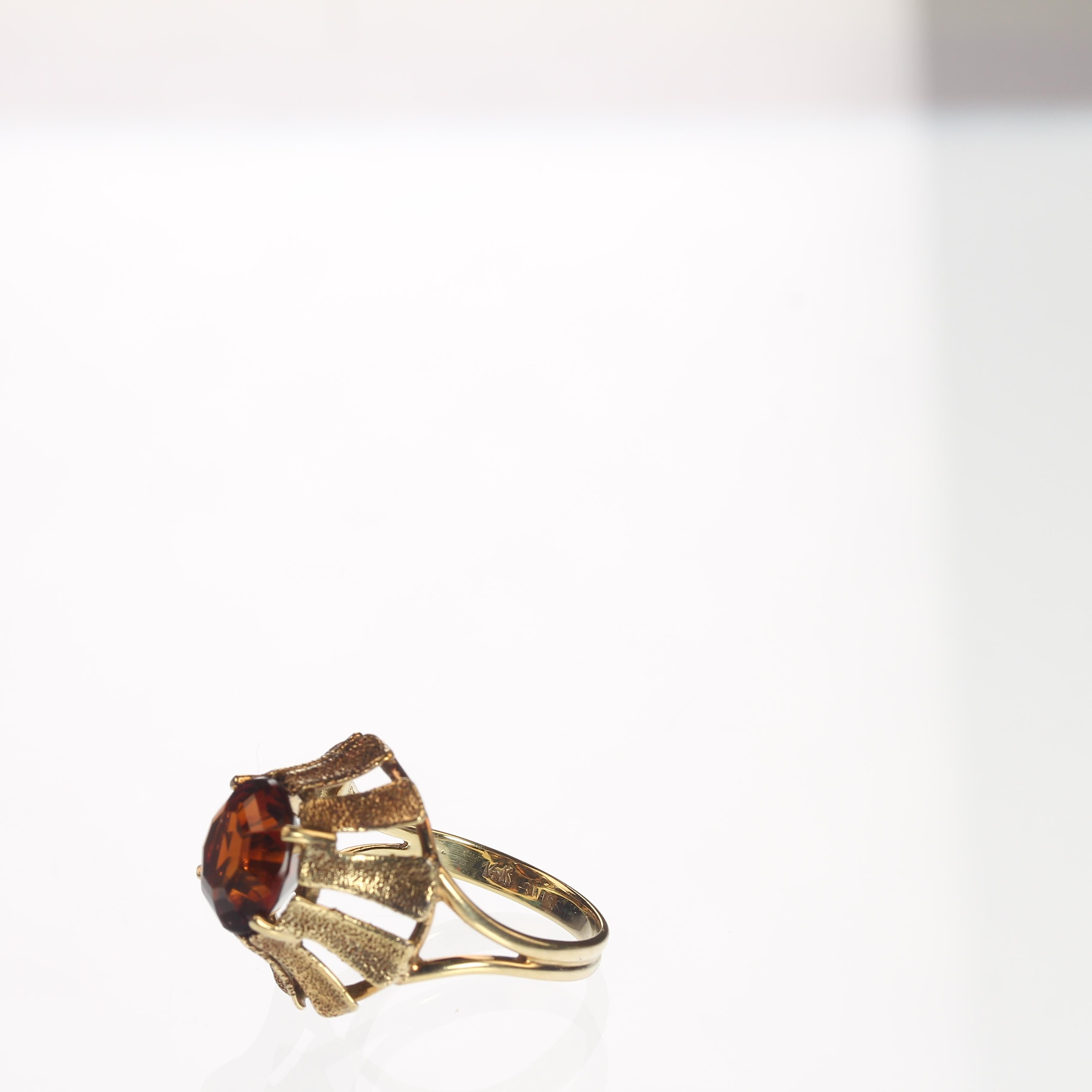 Artisan AJD Vintage Ring 14k Gold Sunflower Setting for Round Citrine Size 5.5 For Sale