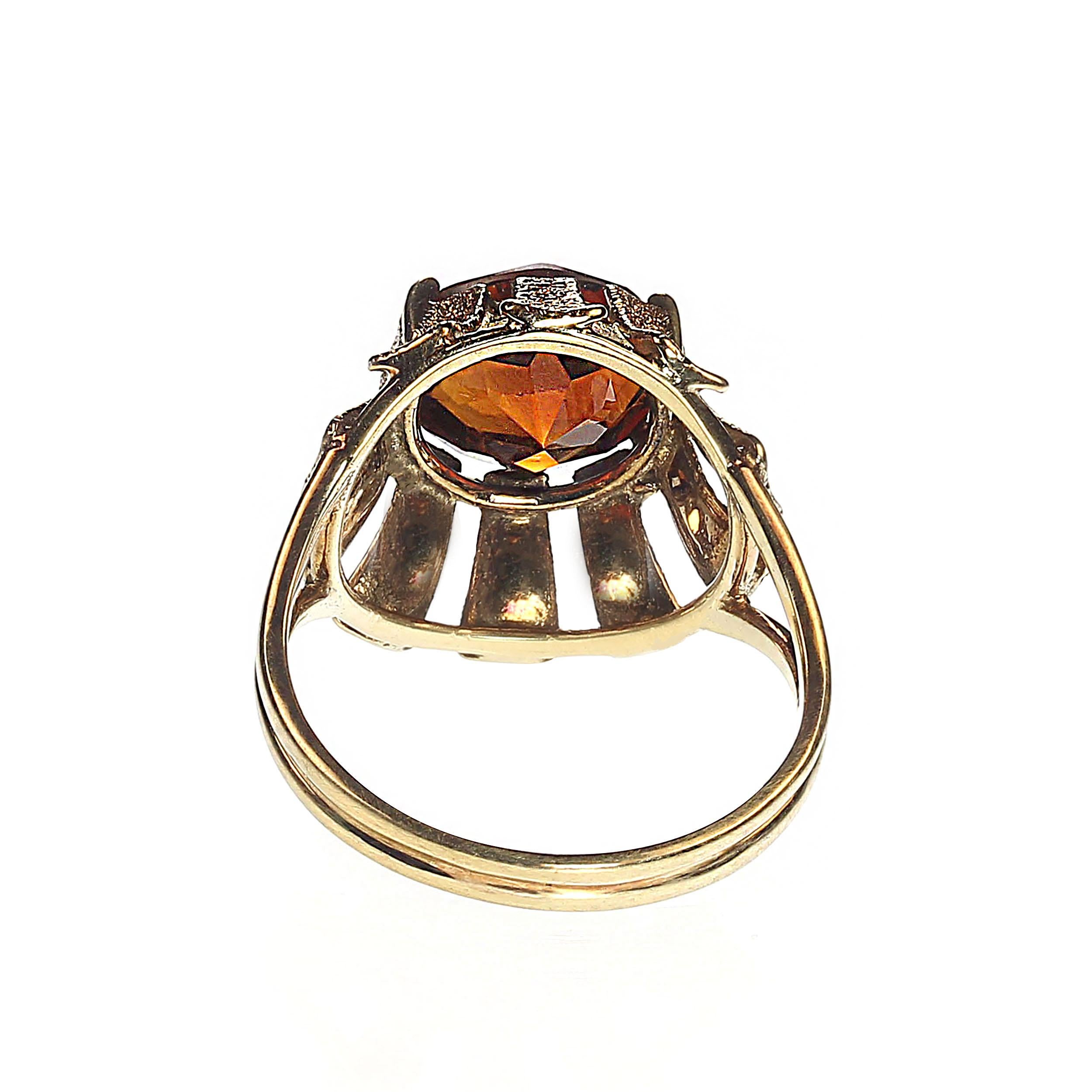 Round Cut AJD Vintage Ring 14k Gold Sunflower Setting for Round Citrine Size 5.5 For Sale