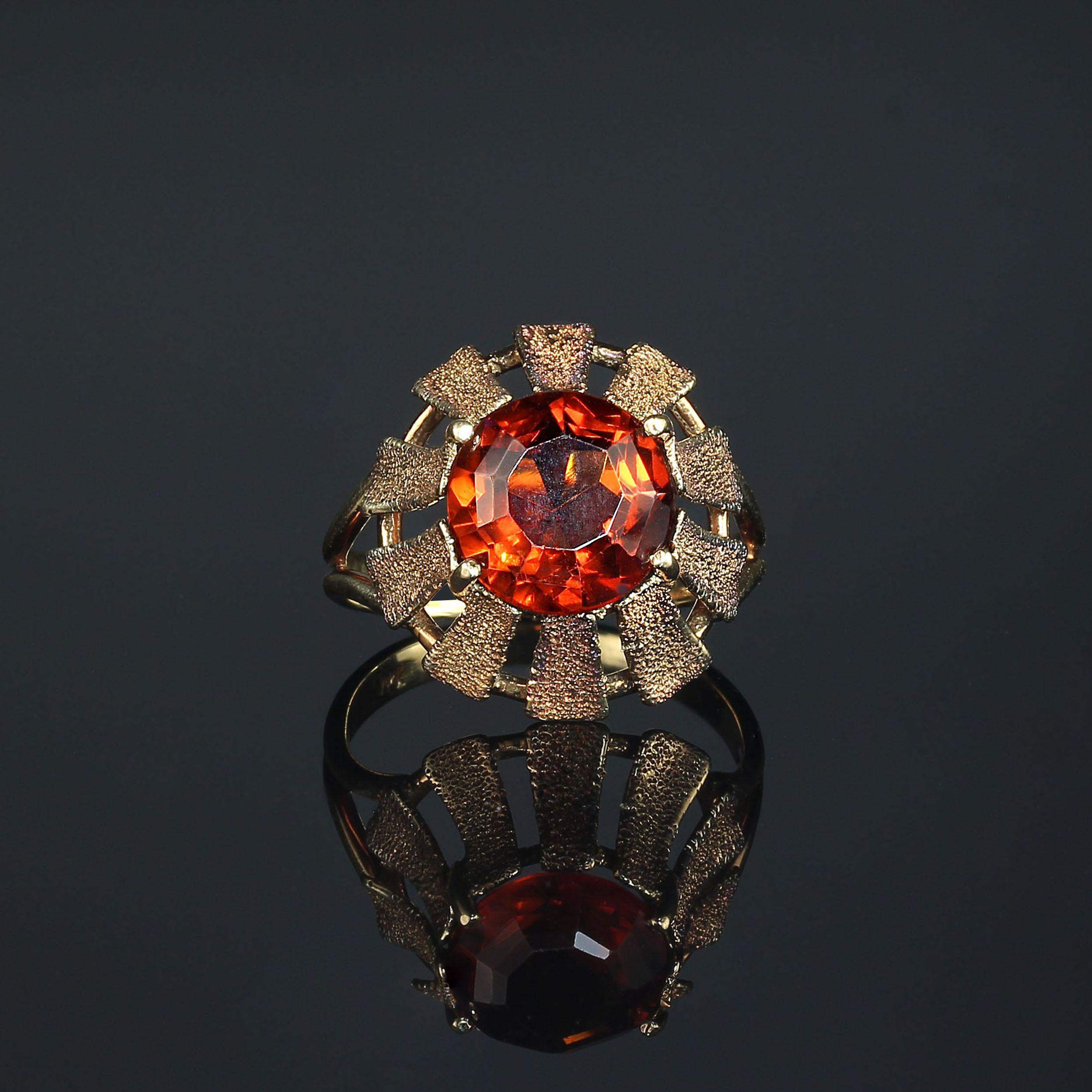 AJD Vintage Ring 14k Gold Sunflower Setting for Round Citrine Size 5.5 In Good Condition For Sale In Raleigh, NC