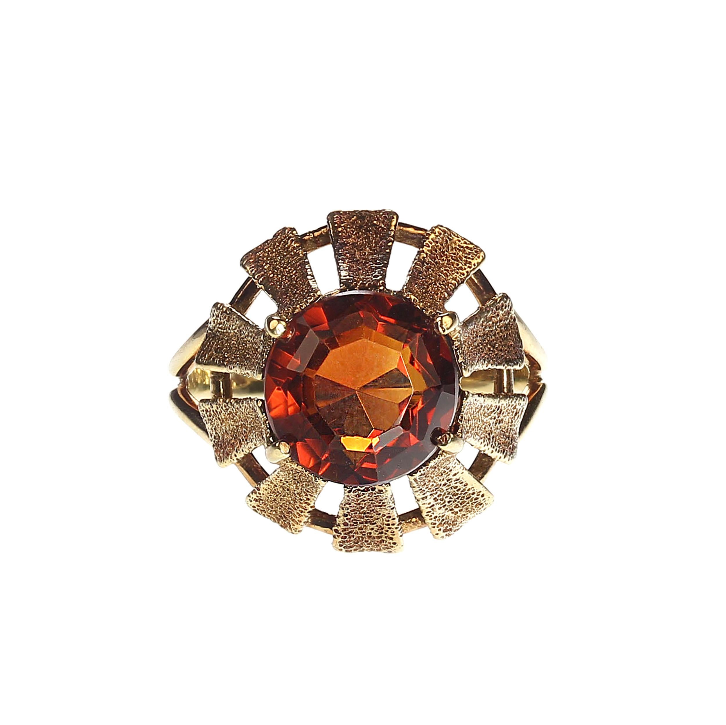 Women's or Men's AJD Vintage Ring 14k Gold Sunflower Setting for Round Citrine Size 5.5 For Sale