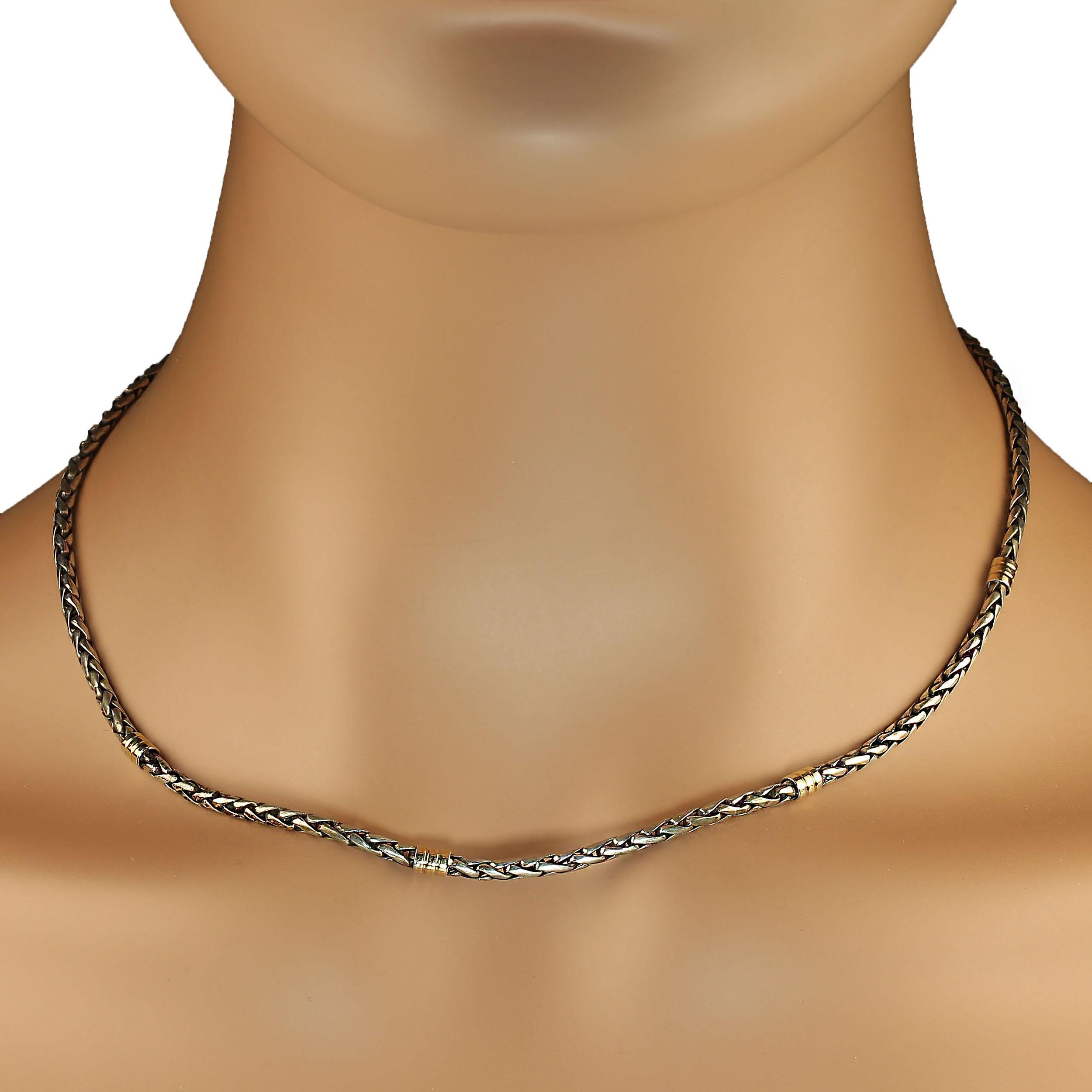 Artisan AJD Vintage Sterling Silver 17 Inch Necklace with Gold Accents