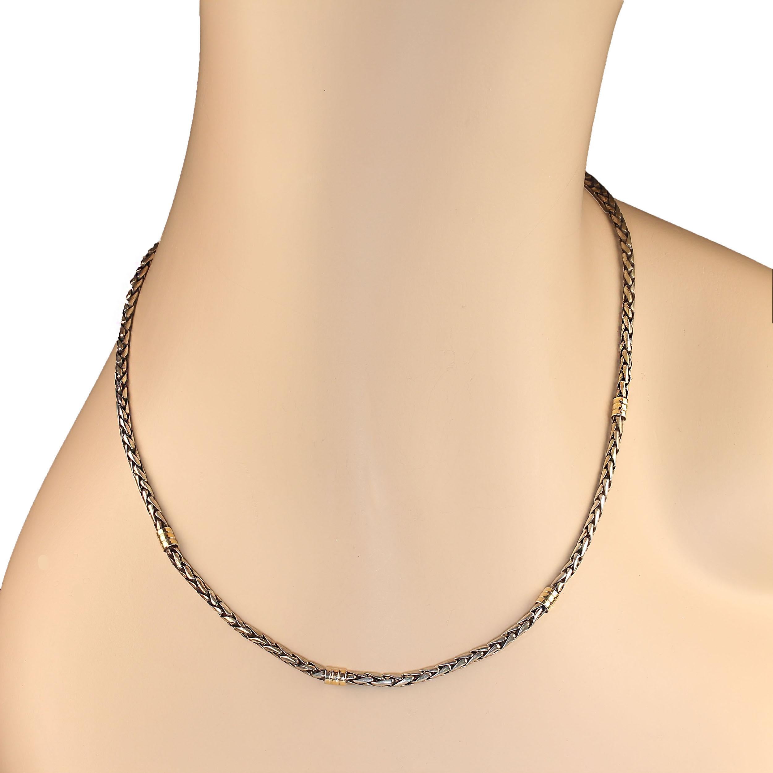 AJD Vintage Sterling Silver 17 Inch Necklace with Gold Accents In Excellent Condition In Raleigh, NC