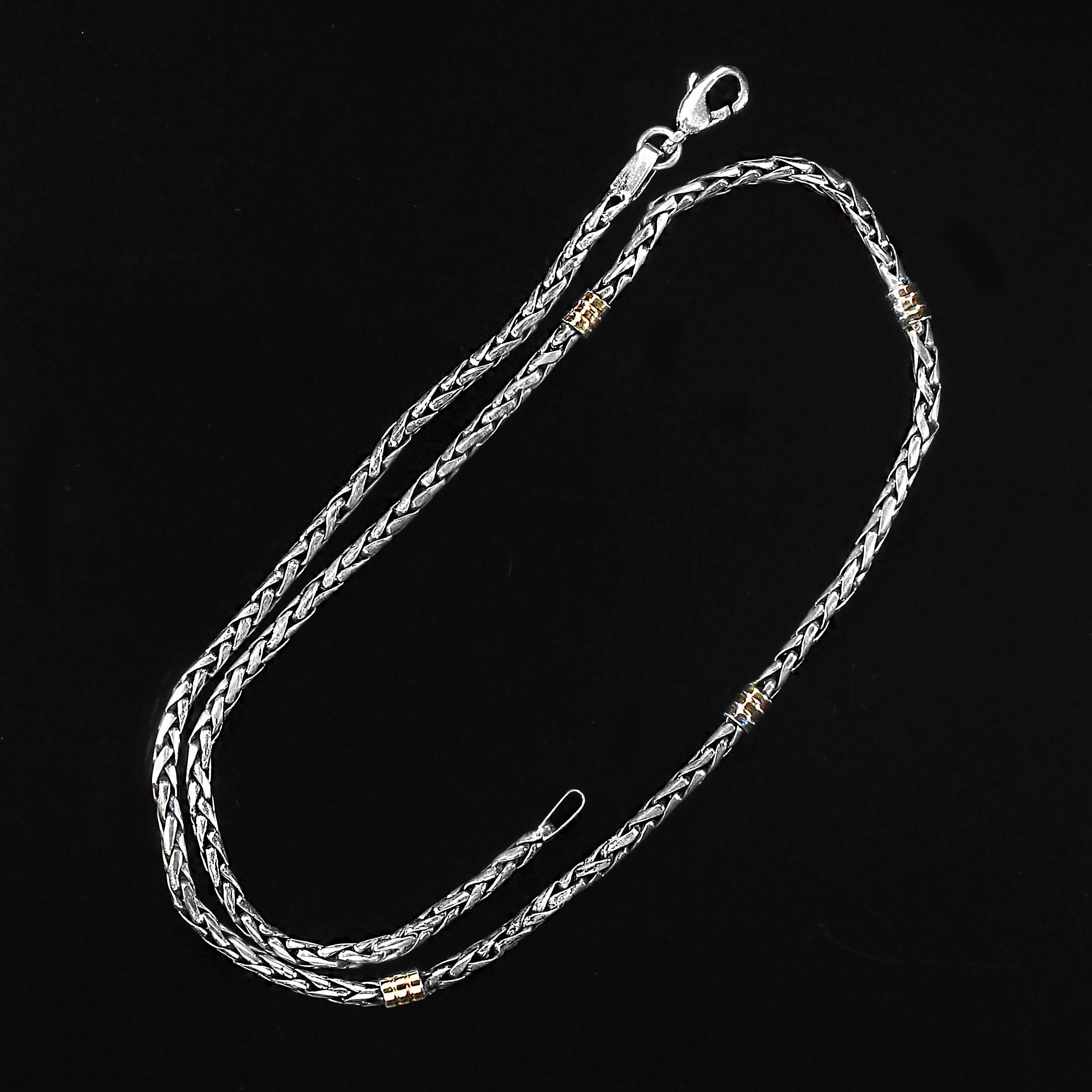 Women's or Men's AJD Vintage Sterling Silver 17 Inch Necklace with Gold Accents