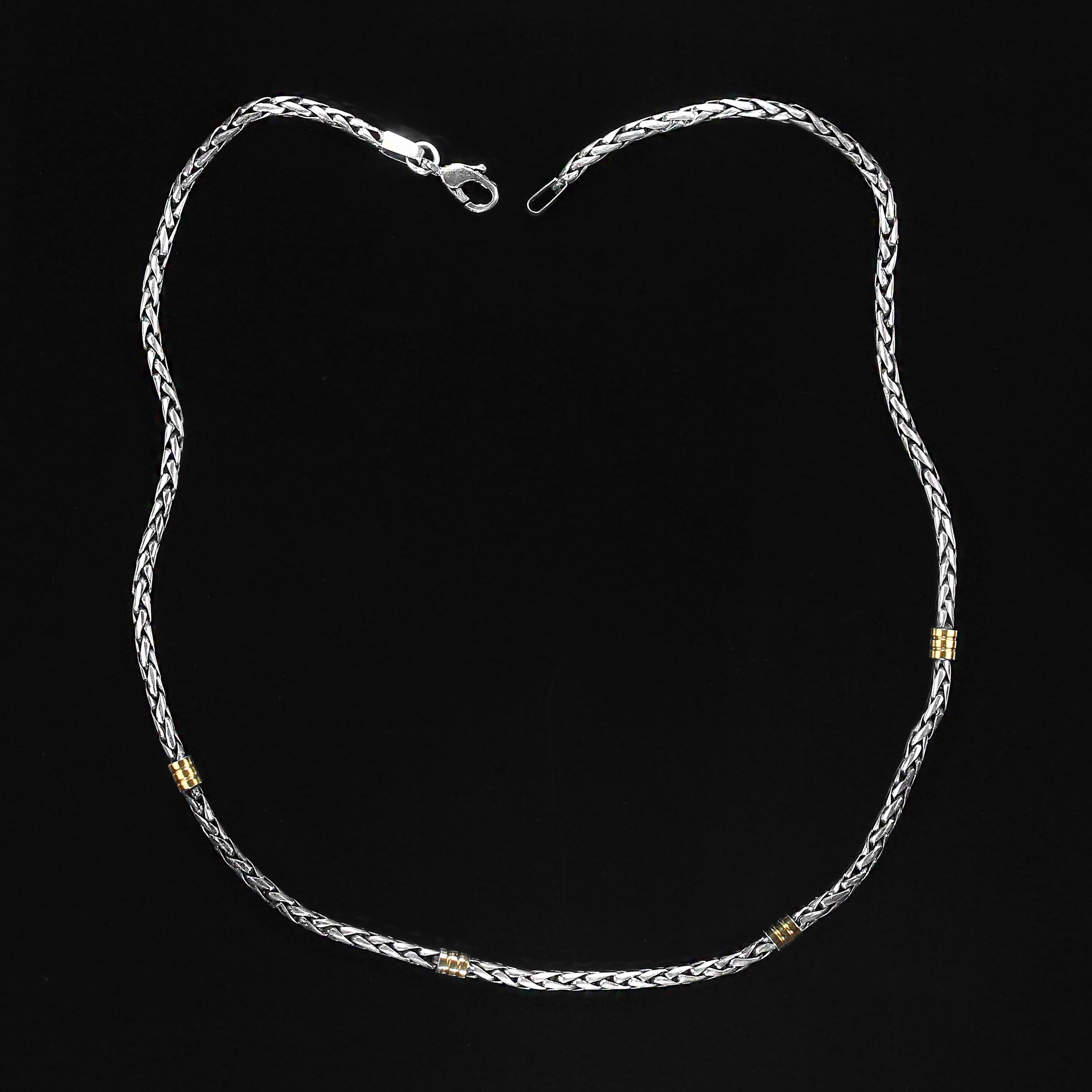 AJD Vintage Sterling Silver 17 Inch Necklace with Gold Accents 1