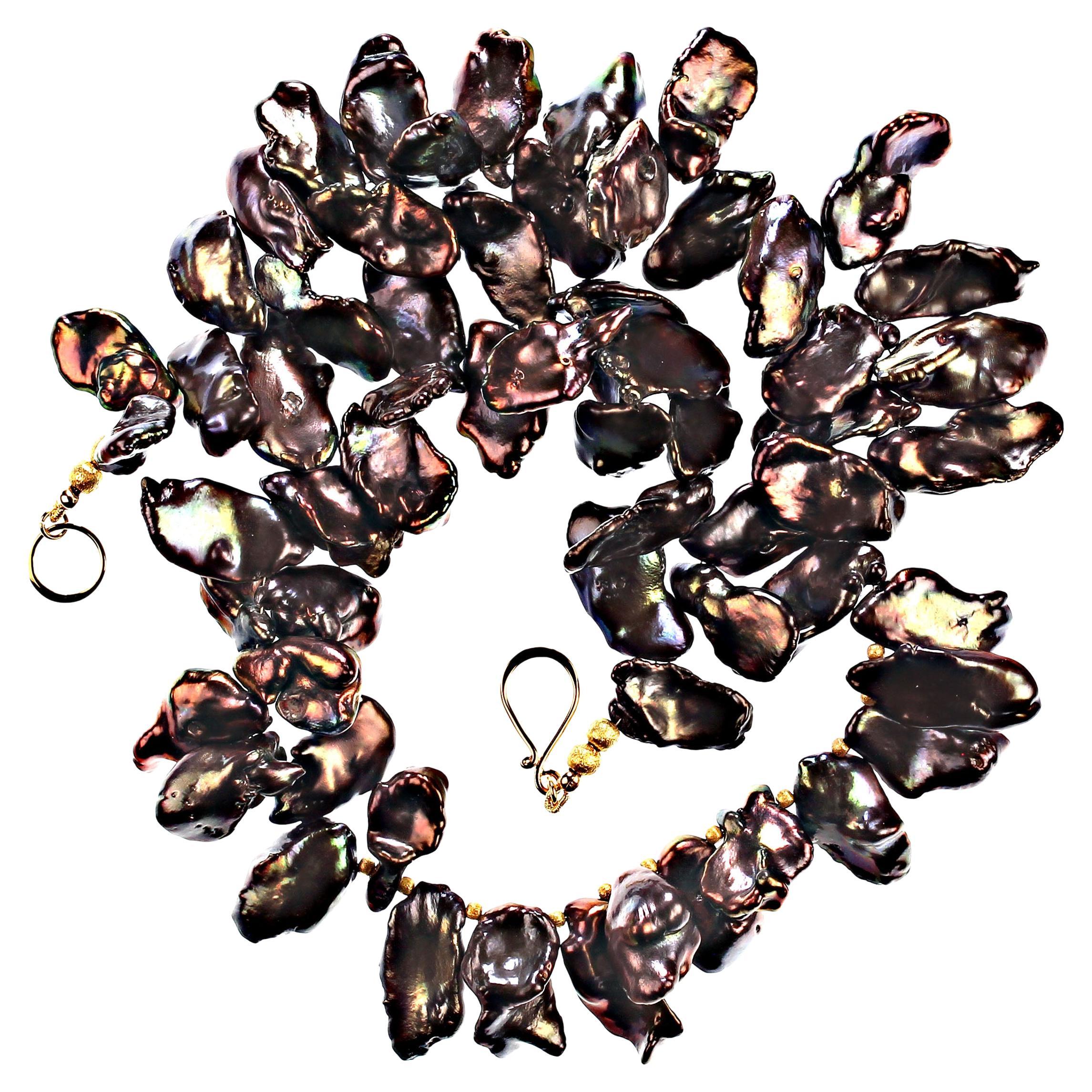AJD - Collier de 19 pouces de perles Keshi couleur noisette et marron  Pierre de naissance de juin
