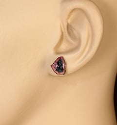 AJD Watermelon Tourmaline Pink and Black Stud Earrings