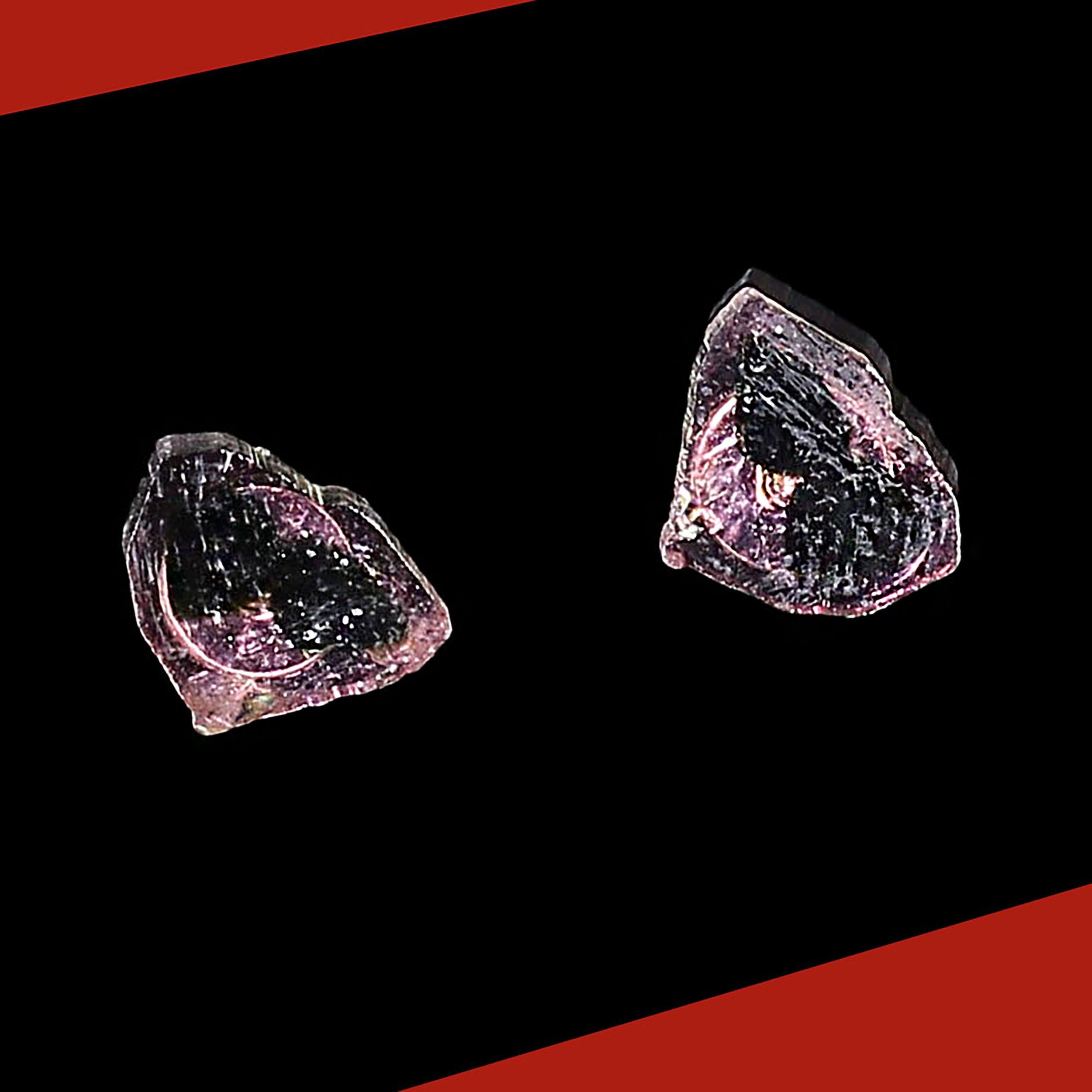 AJD Watermelon Tourmaline Pink and Black Stud Earrings 2