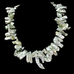 AJD White, Iridescent, Free Form Pearl Necklace June Birthstone
