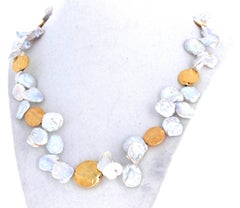 AJD White Keshi Pearls and Goldy Rondels 20" Necklace