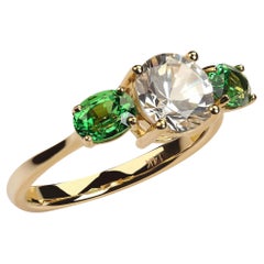 14K Yellow Gold White Sapphire and Green Tsavorite Ring, 1.65ct