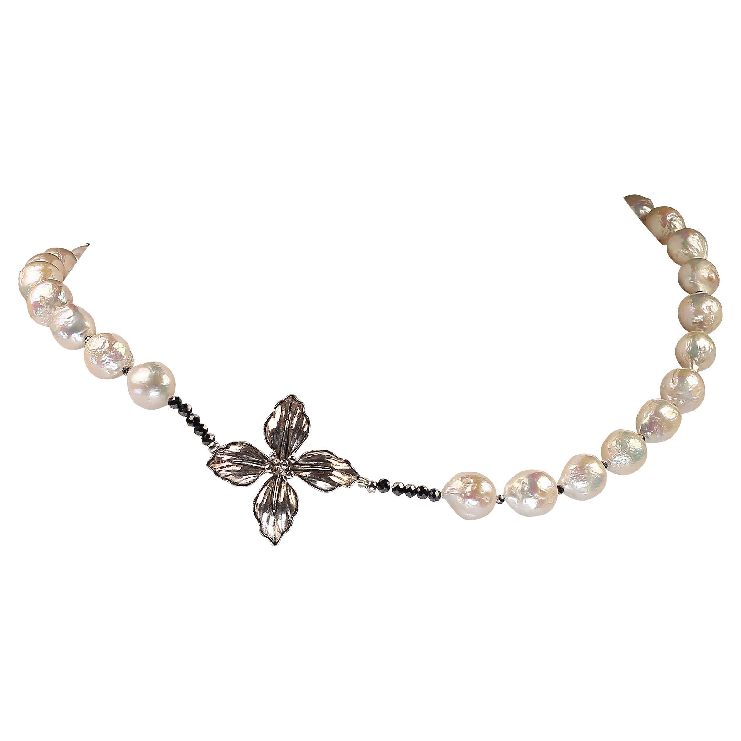 Blush Button Pearl and Natural White Mobe Pearl Necklace with Sterling