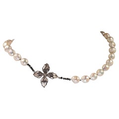 AJD White Wrinkle Pearl Necklace Sterling Silver Clasp  June Birthstone