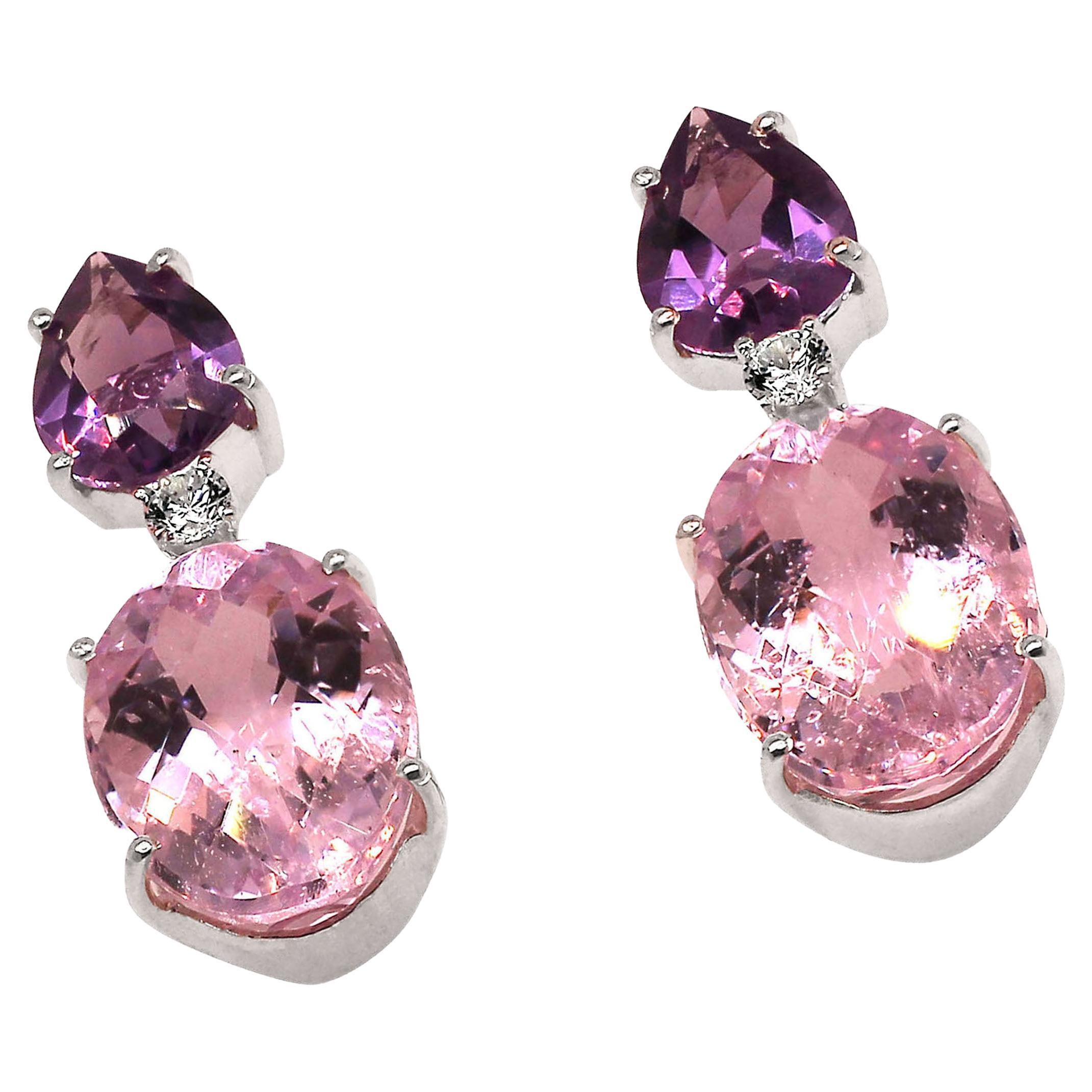 AJD, magnifiques boucles d
oreilles en kunzite rose et améthyste violette