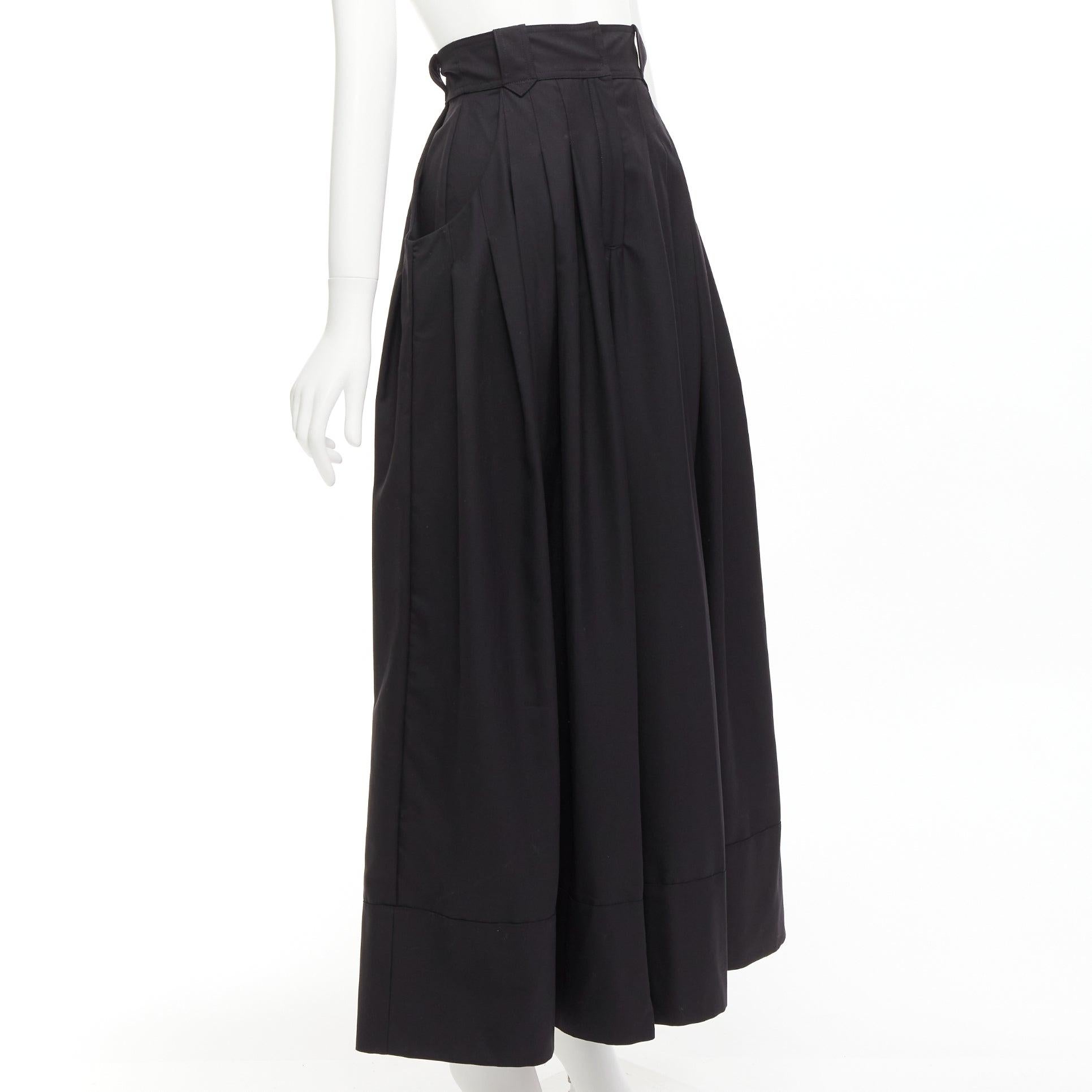 AJE 2018 black wool blend pleated high waist wide culottes pants UK4 XXS In Excellent Condition For Sale In Hong Kong, NT