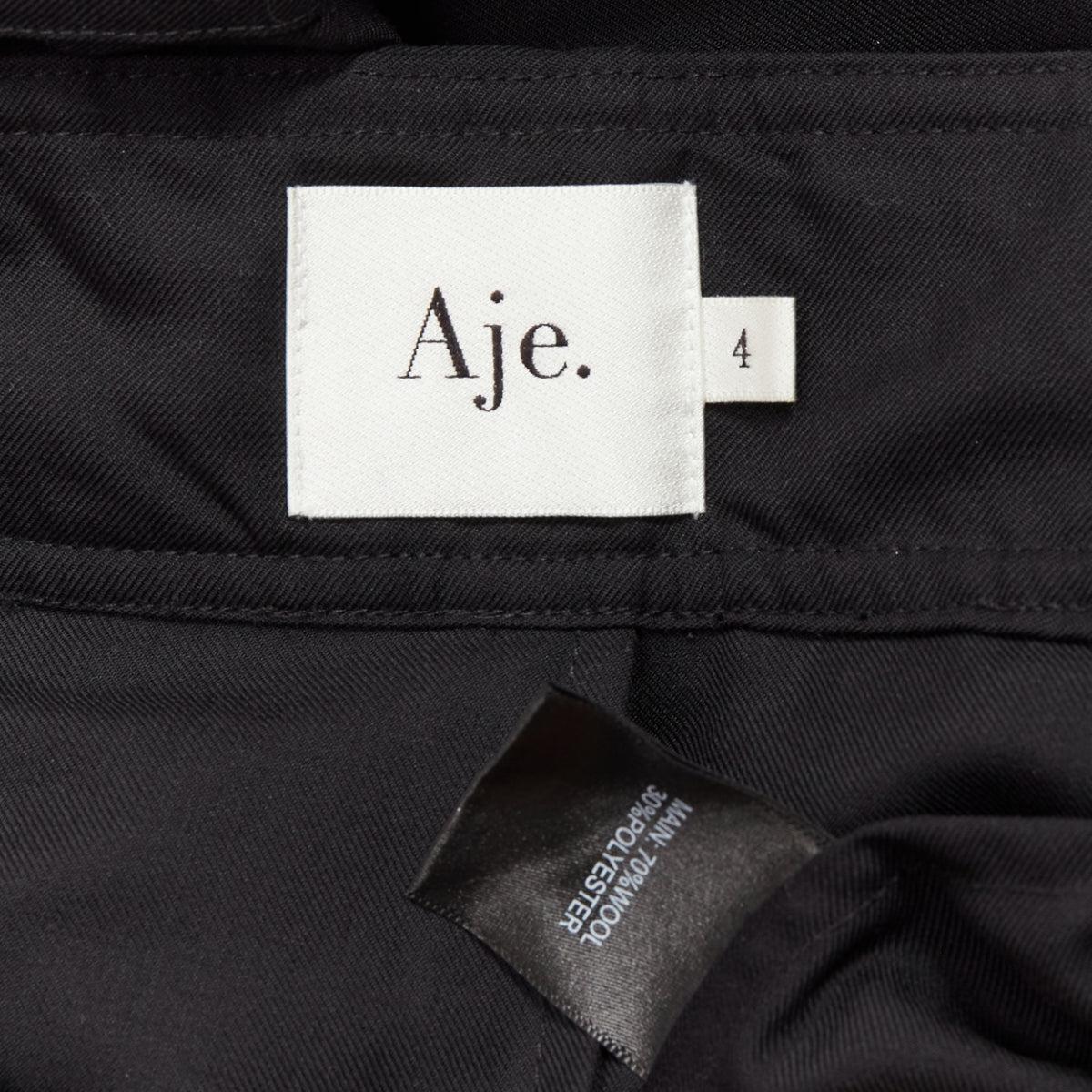 AJE 2018 black wool blend pleated high waist wide culottes pants UK4 XXS For Sale 4