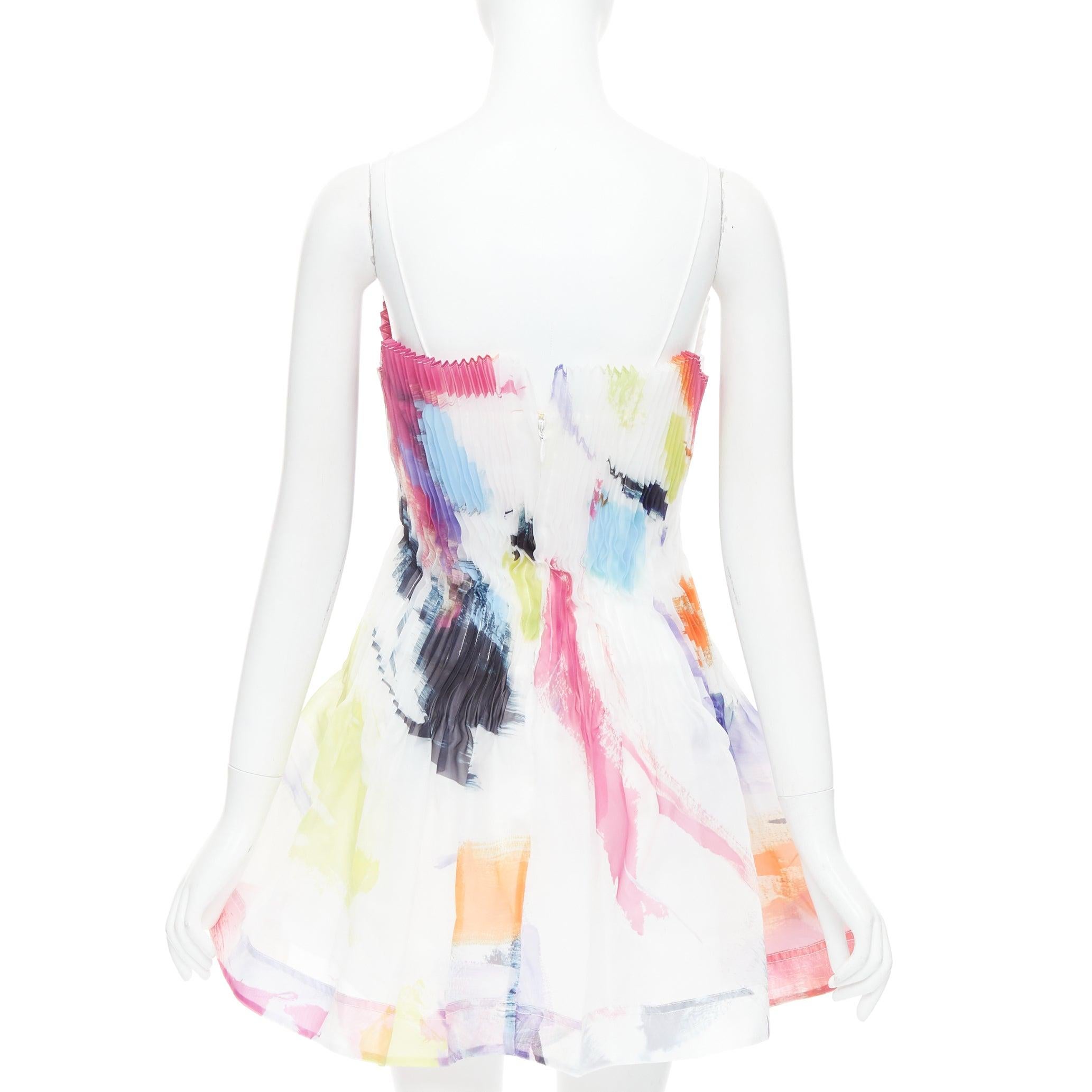Donna AJE Celestial mini abito plissettato bianco multicolore con stampa astratta a vernice UK4 XXS in vendita