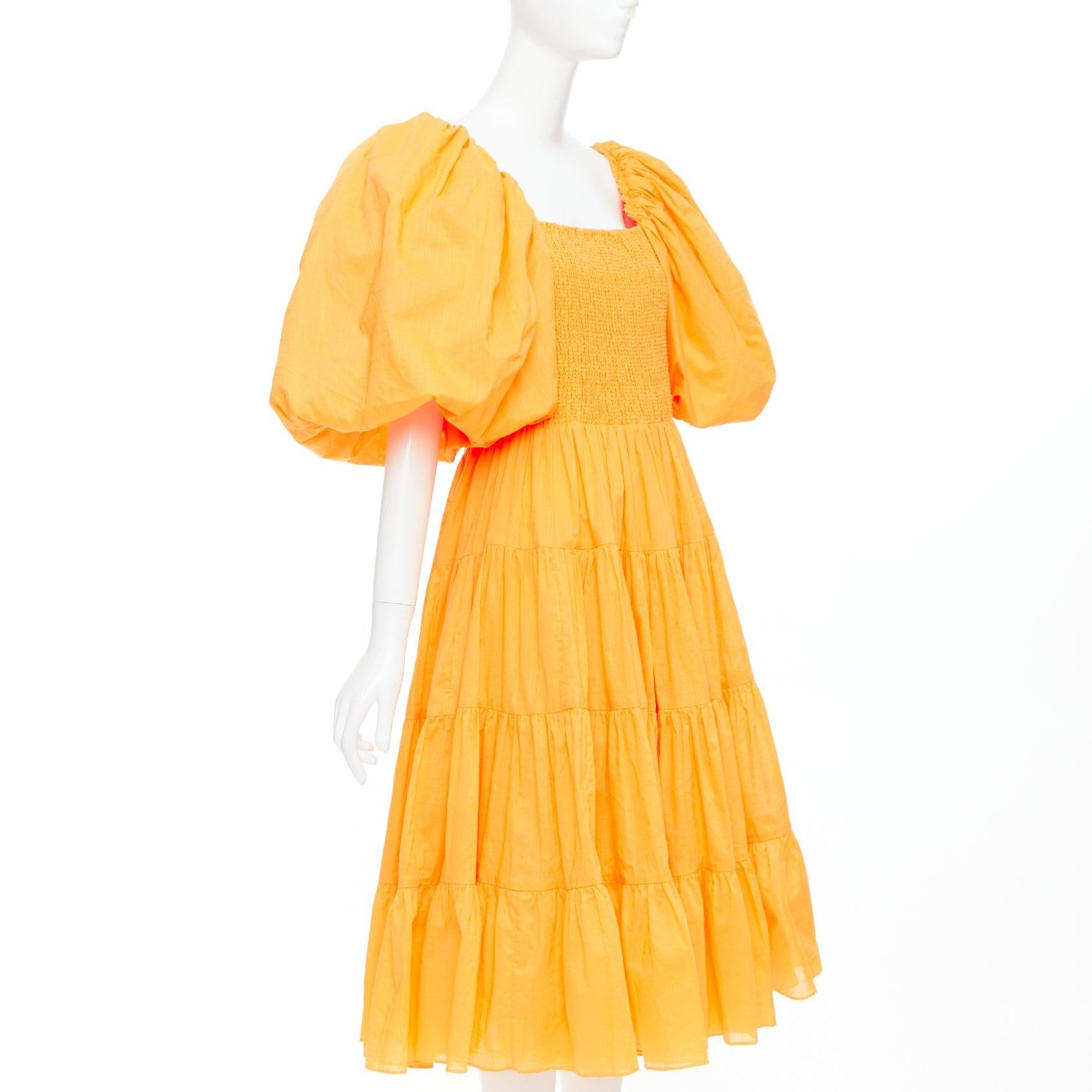 Orange AJE Cherished marigold orange puff sleeve ruched midi dress UK14 XL For Sale