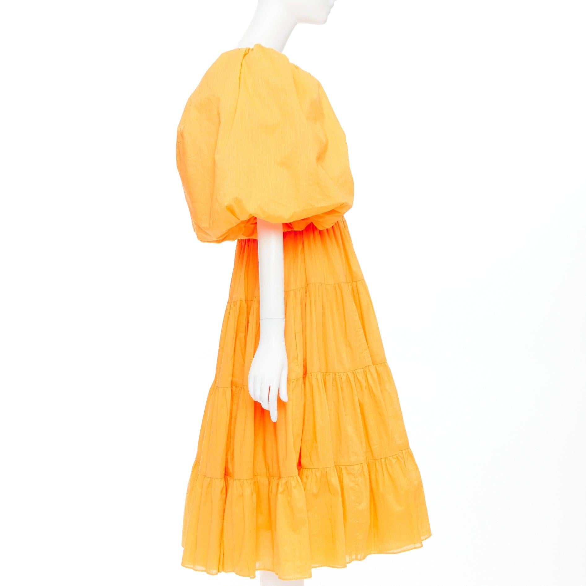 AJE Cherished marigold orange puff sleeve ruched midi dress UK14 XL In New Condition For Sale In Hong Kong, NT