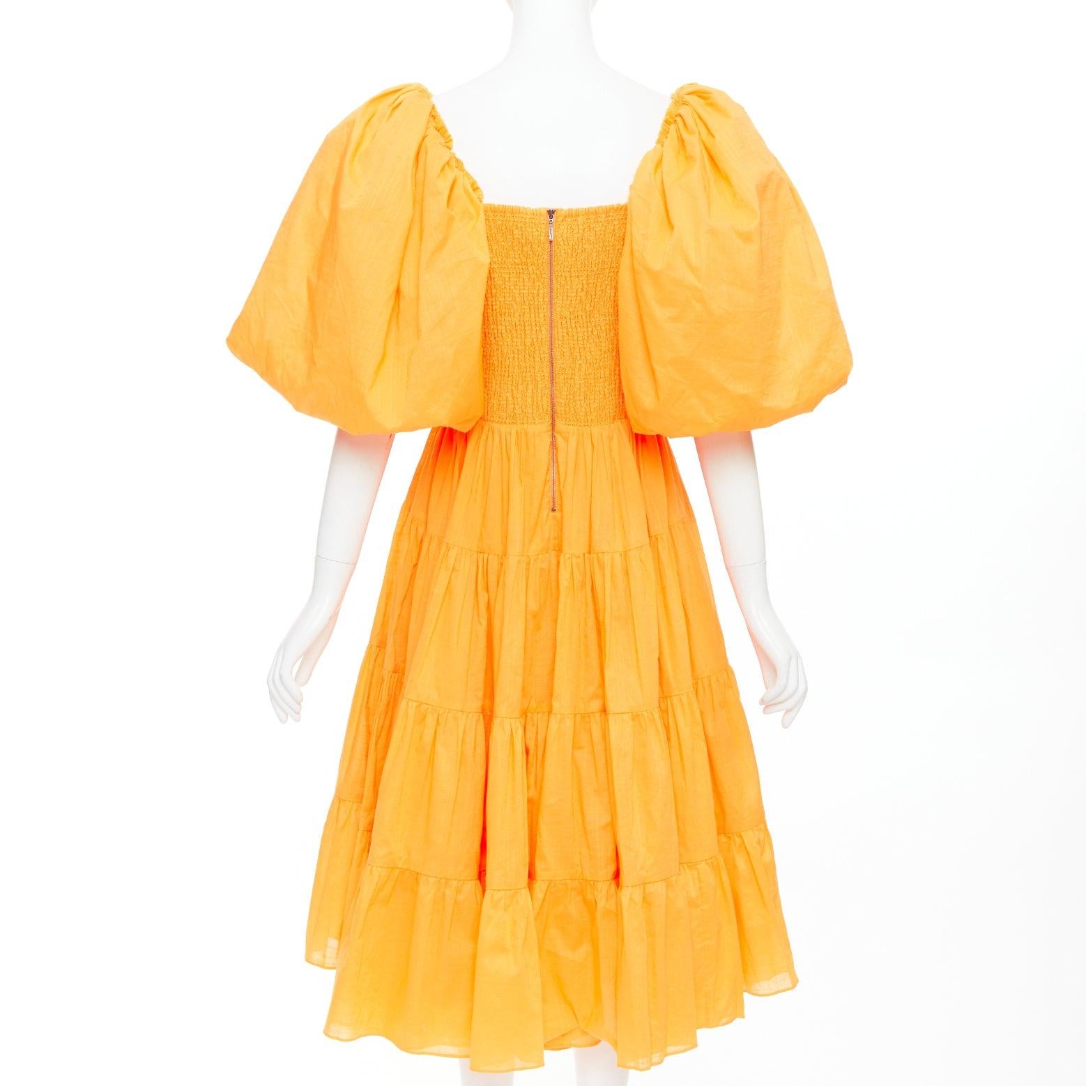 Women's AJE Cherished marigold orange puff sleeve ruched midi dress UK14 XL For Sale