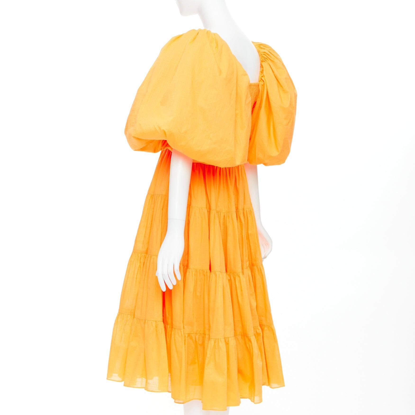 AJE Cherished marigold orange puff sleeve ruched midi dress UK14 XL For Sale 1