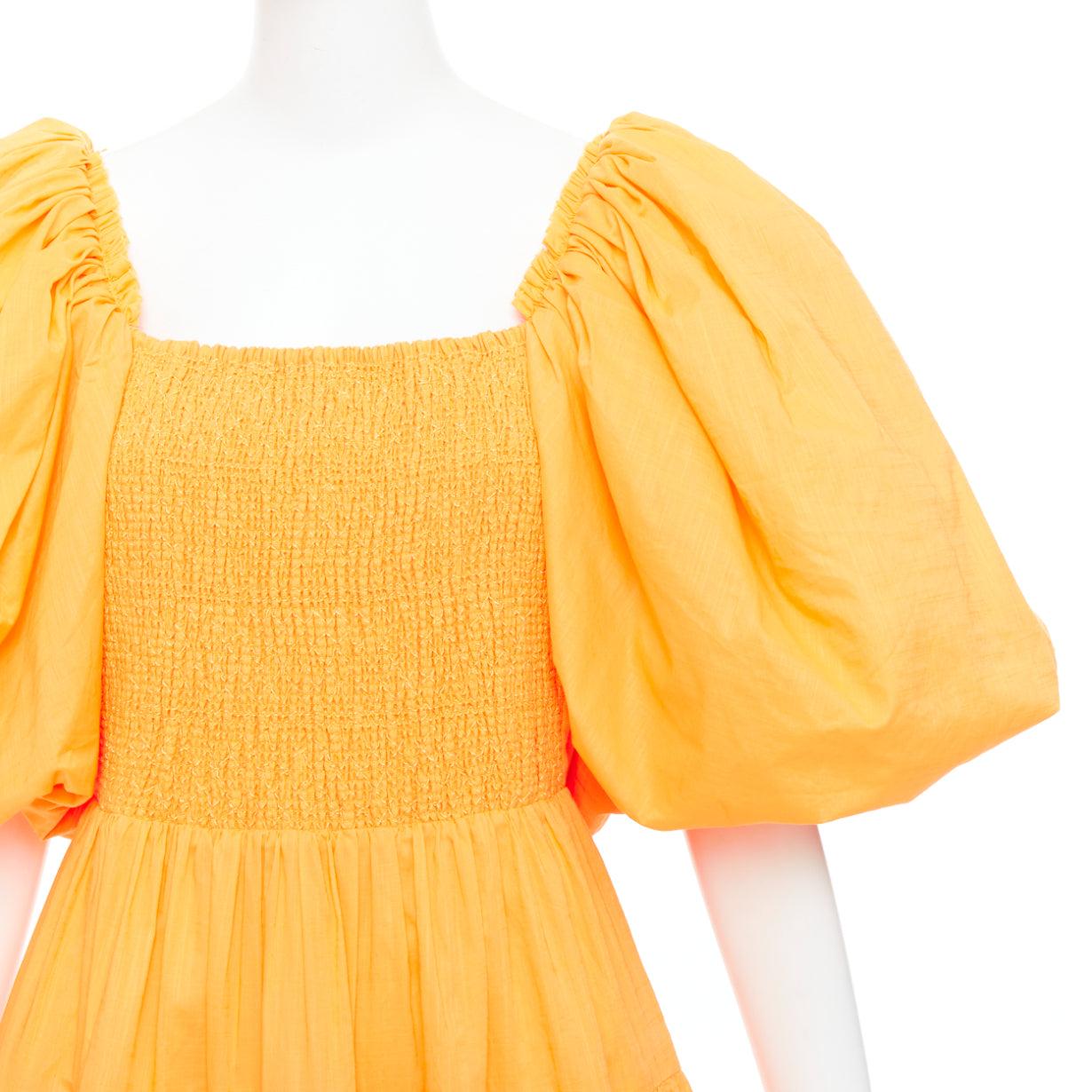 AJE Cherished marigold orange puff sleeve ruched midi dress UK14 XL For Sale 2