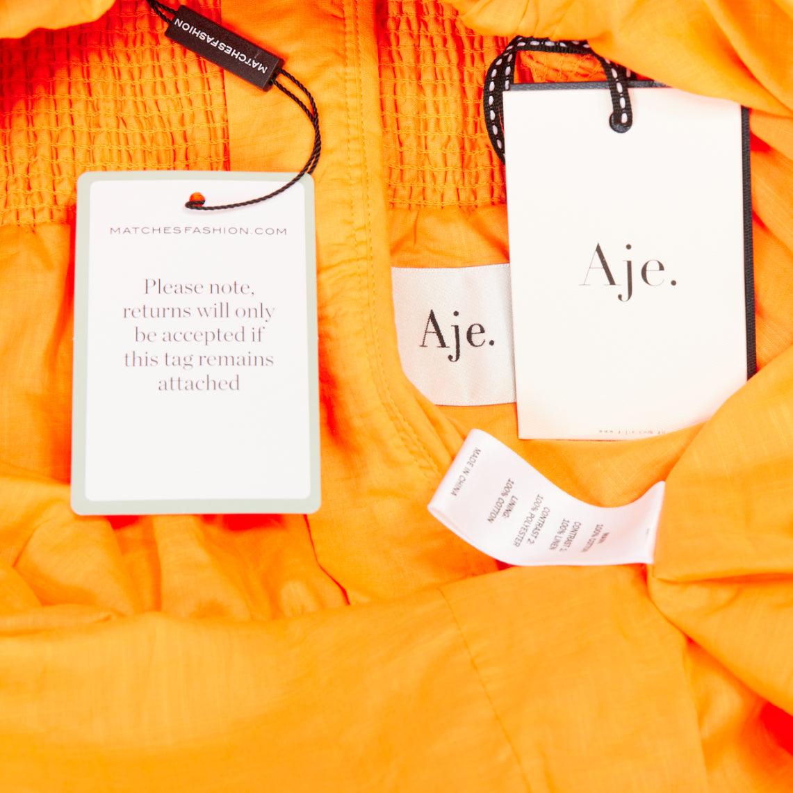 AJE Cherished marigold orange puff sleeve ruched midi dress UK14 XL For Sale 3
