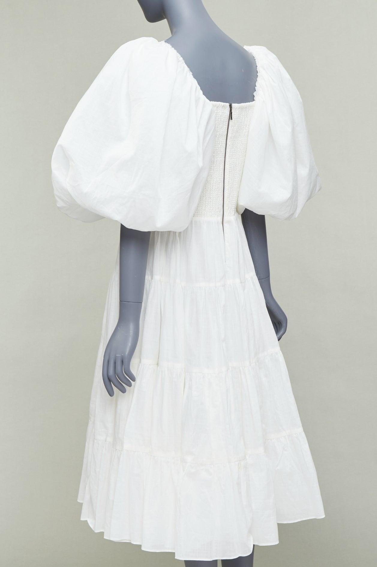 AJE Cherished, robe midi à manches bouffantes en coton blanc bordé de lin UK14 XL en vente 1