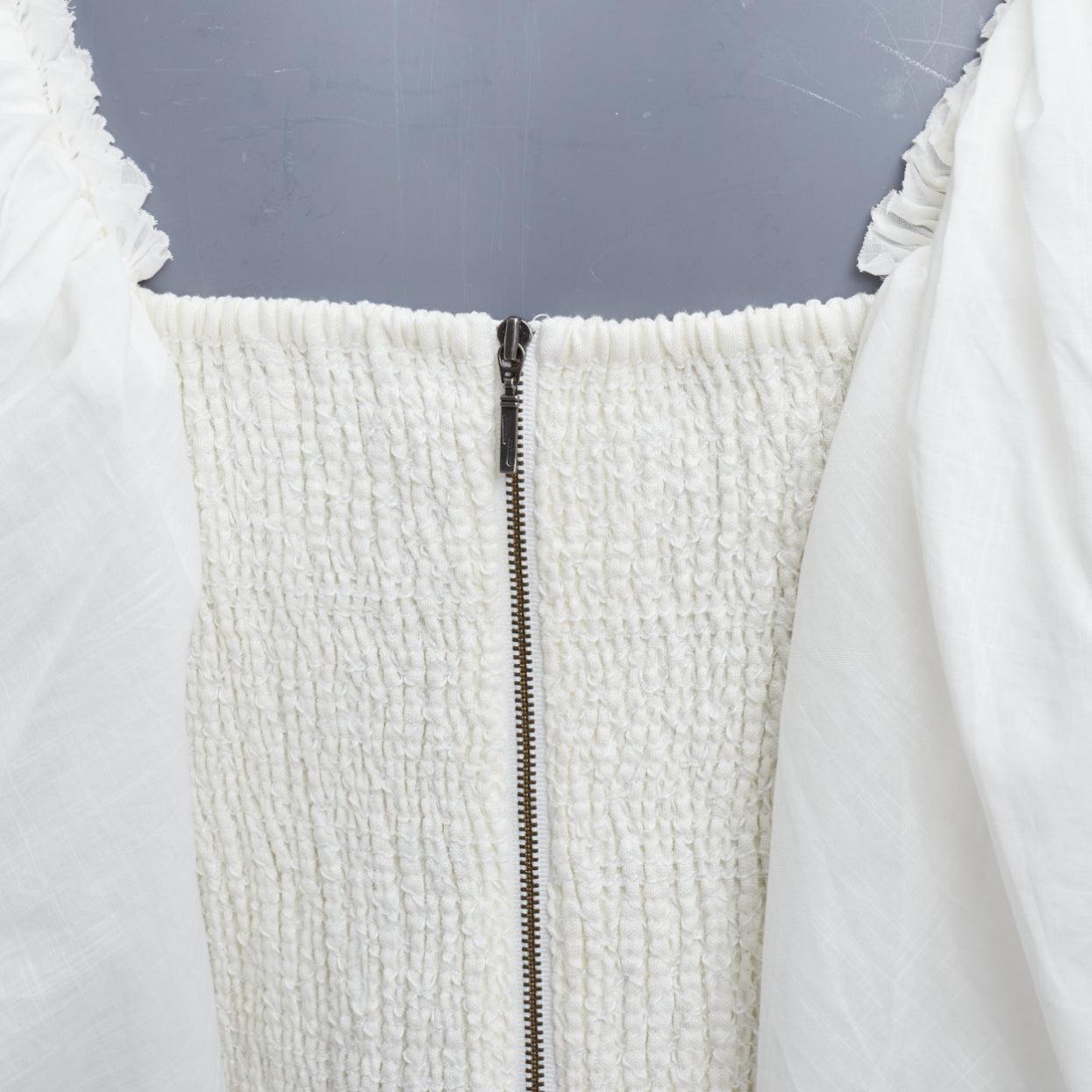 AJE Cherished, robe midi à manches bouffantes en coton blanc bordé de lin UK14 XL en vente 2
