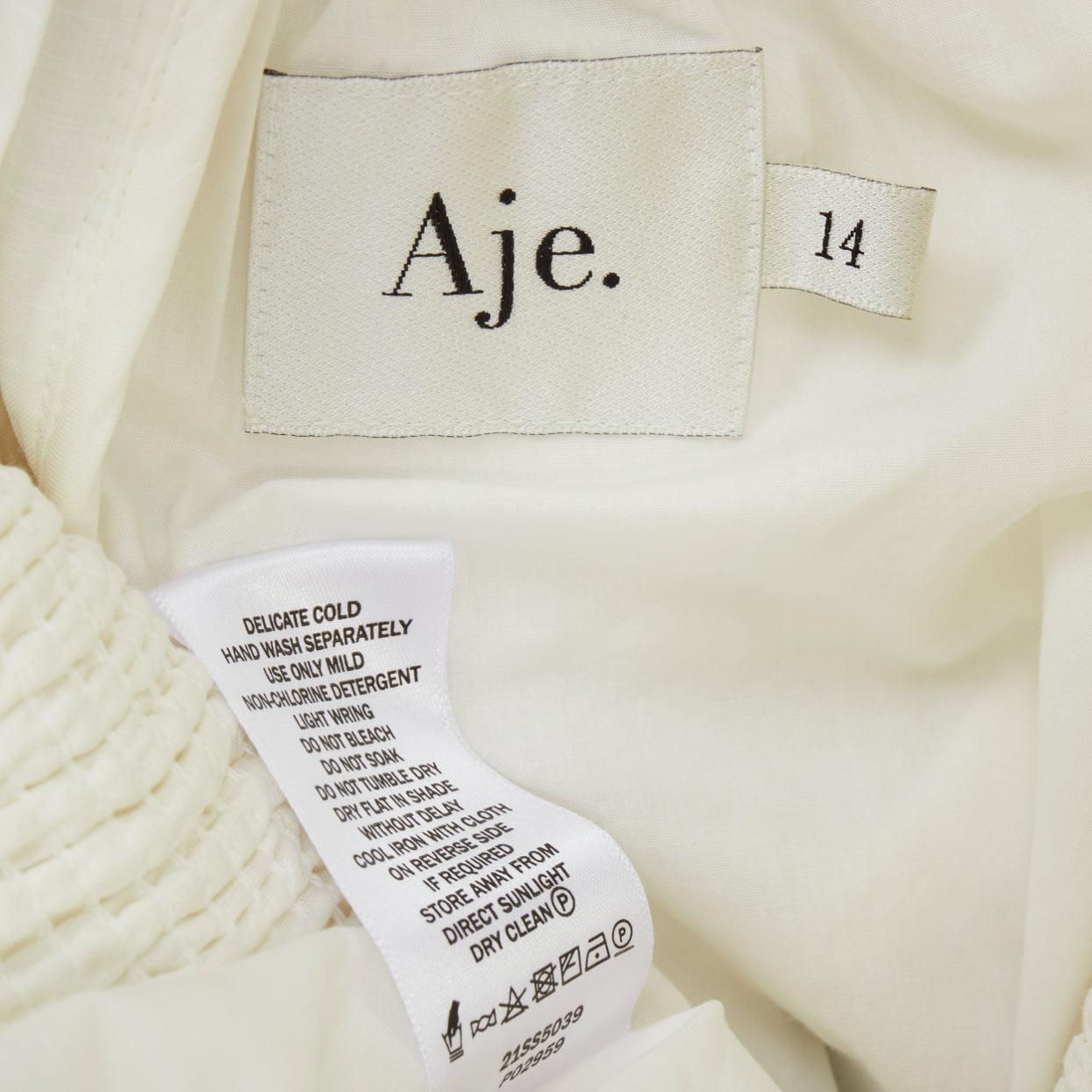 AJE Cherished, robe midi à manches bouffantes en coton blanc bordé de lin UK14 XL en vente 3