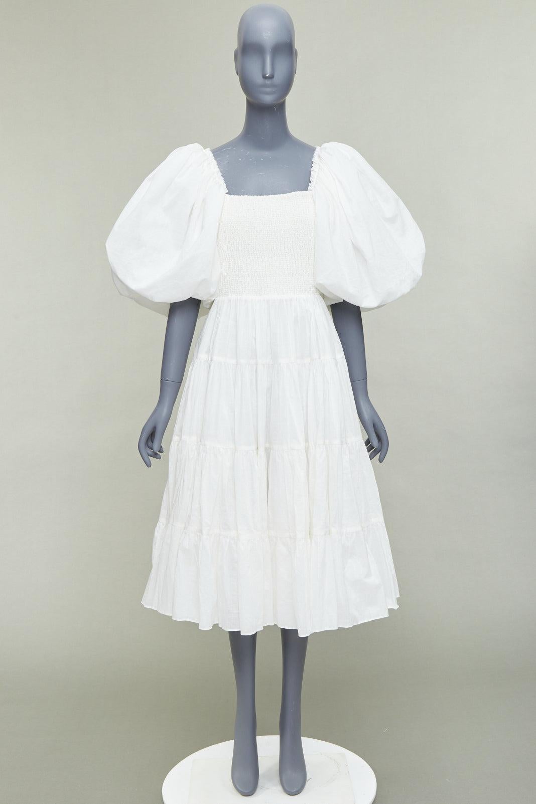 AJE Cherished, robe midi à manches bouffantes en coton blanc bordé de lin UK14 XL en vente 4