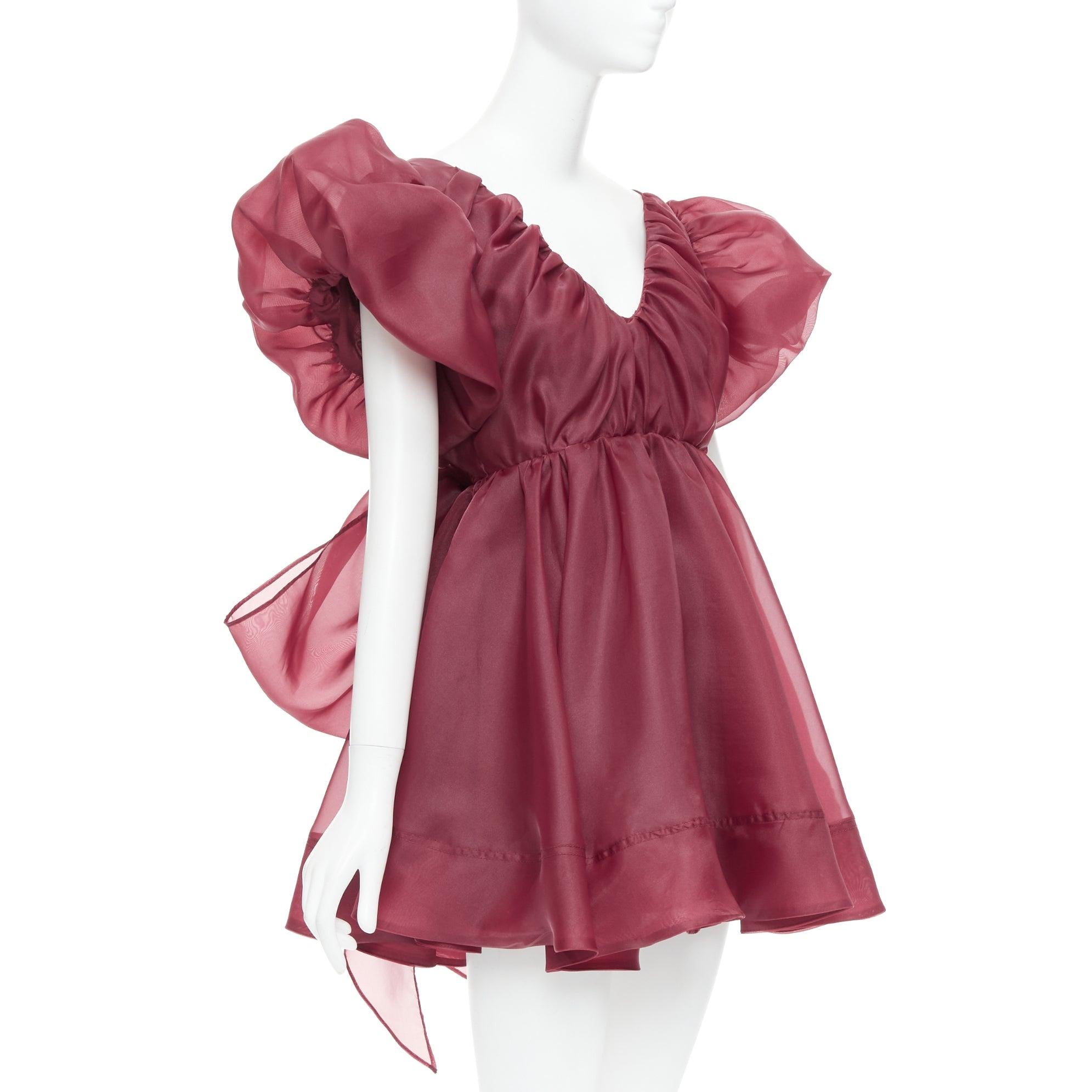 Marron AJE Greta, mini robe à manches bouffantes en organza marron bordeaux GB6 XS en vente