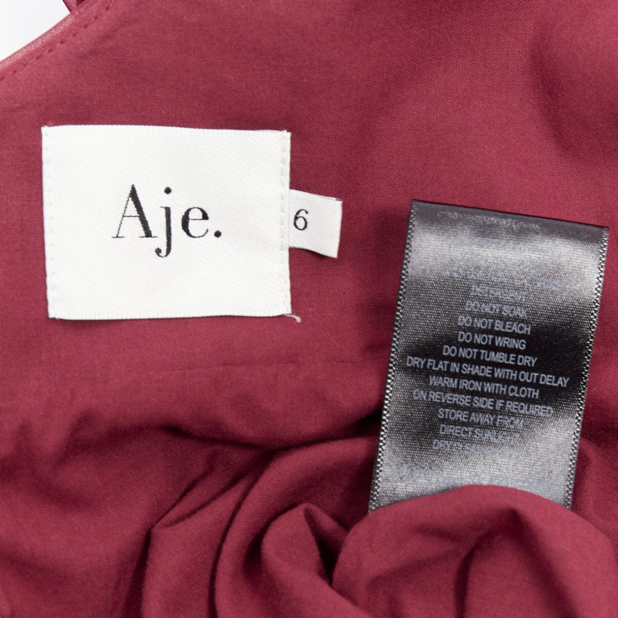AJE Greta, mini robe à manches bouffantes en organza marron bordeaux GB6 XS en vente 3