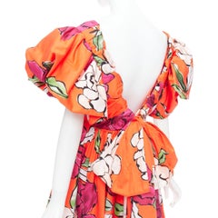 AJE Gretta vivid camellia red floral bow back puff mini dress UK14 XL