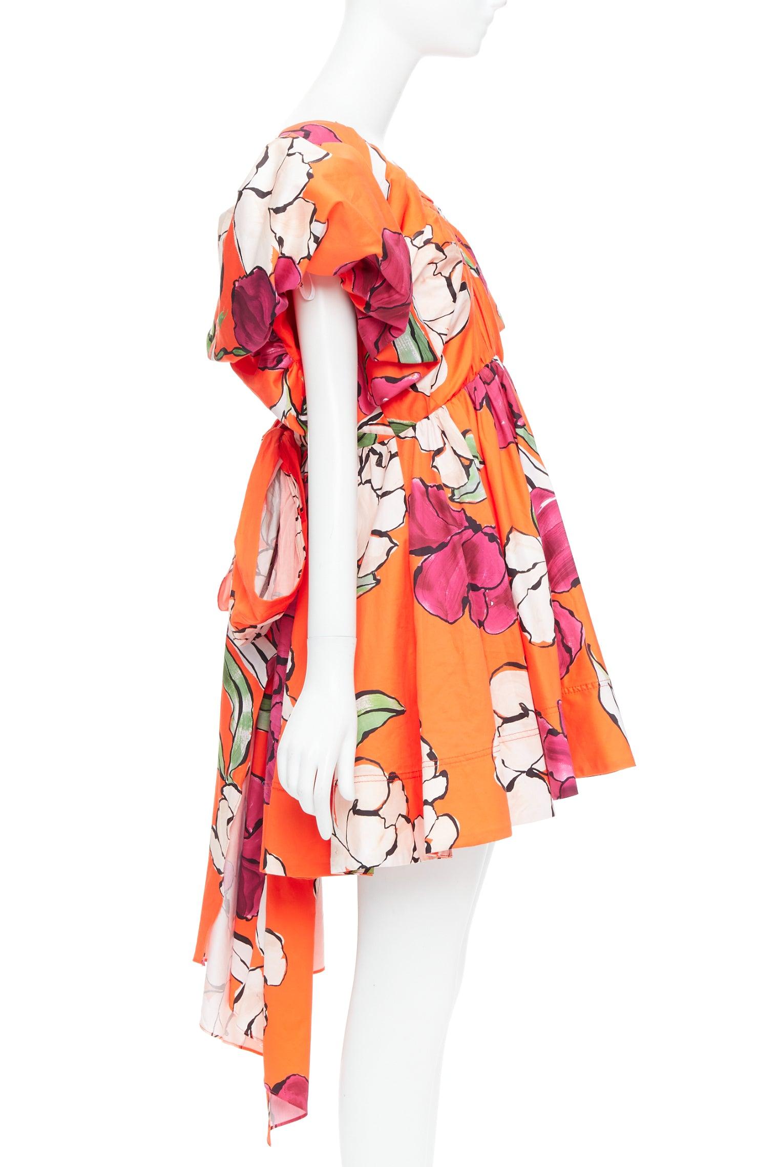 AJE Gretta vivid camellia red floral bow back puff mini dress UK14 XL In New Condition For Sale In Hong Kong, NT