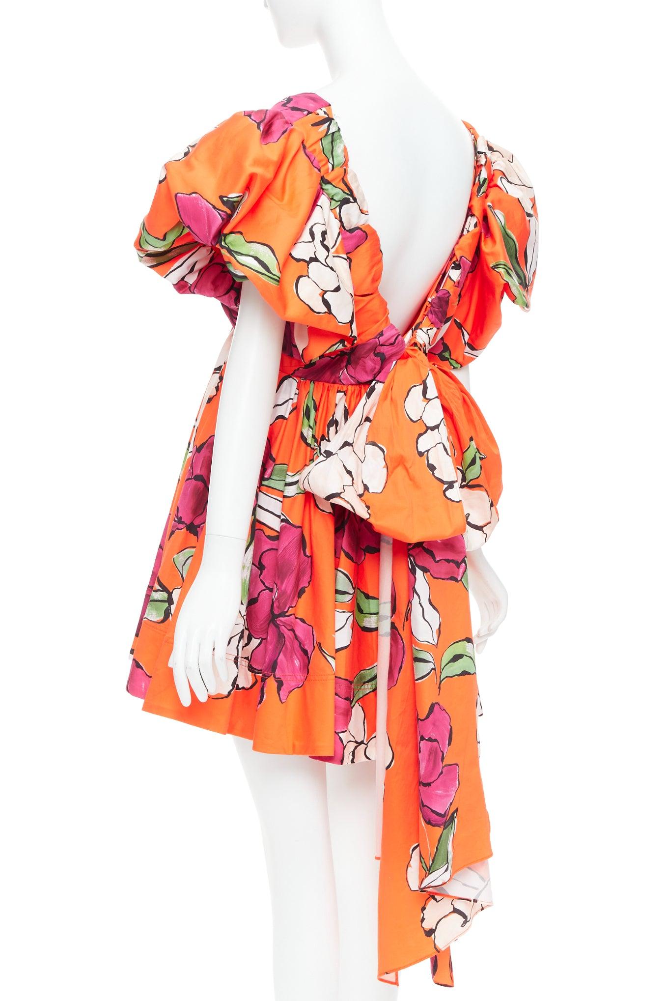 AJE Gretta vivid camellia red floral bow back puff mini dress UK14 XL For Sale 1