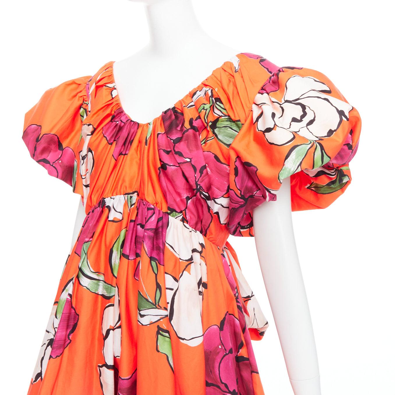 AJE Gretta vivid camellia red floral bow back puff mini dress UK14 XL For Sale 2