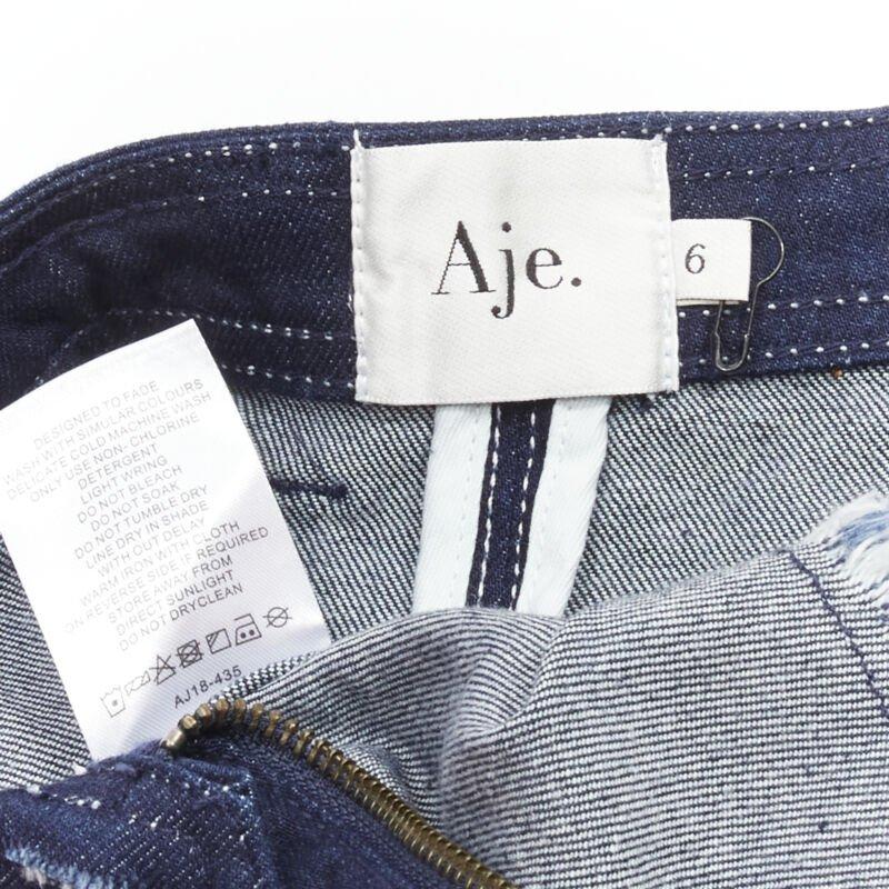 AJE hammered silver buttons blue frayed edge tiered denim skirt UK6 XS For Sale 2