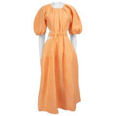 Aje Orange Crew Neck Puffed Sleeve Midi Dress Size M
