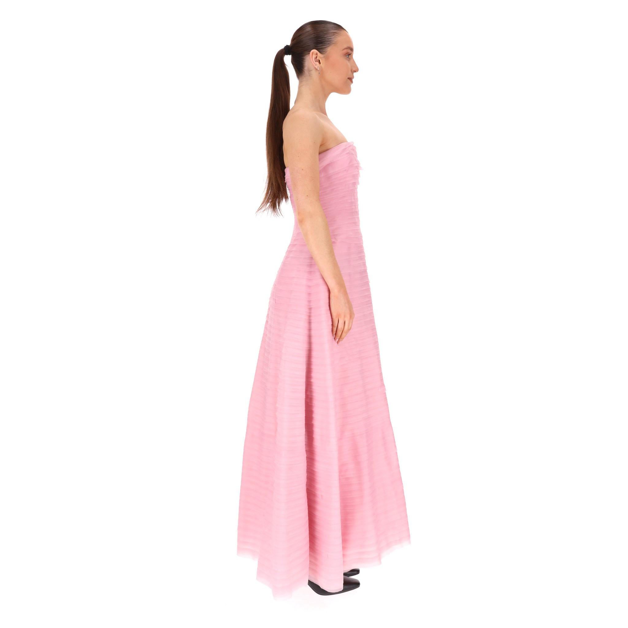 Pink Aje Soundscape Strapless Layered Chiffon Gown