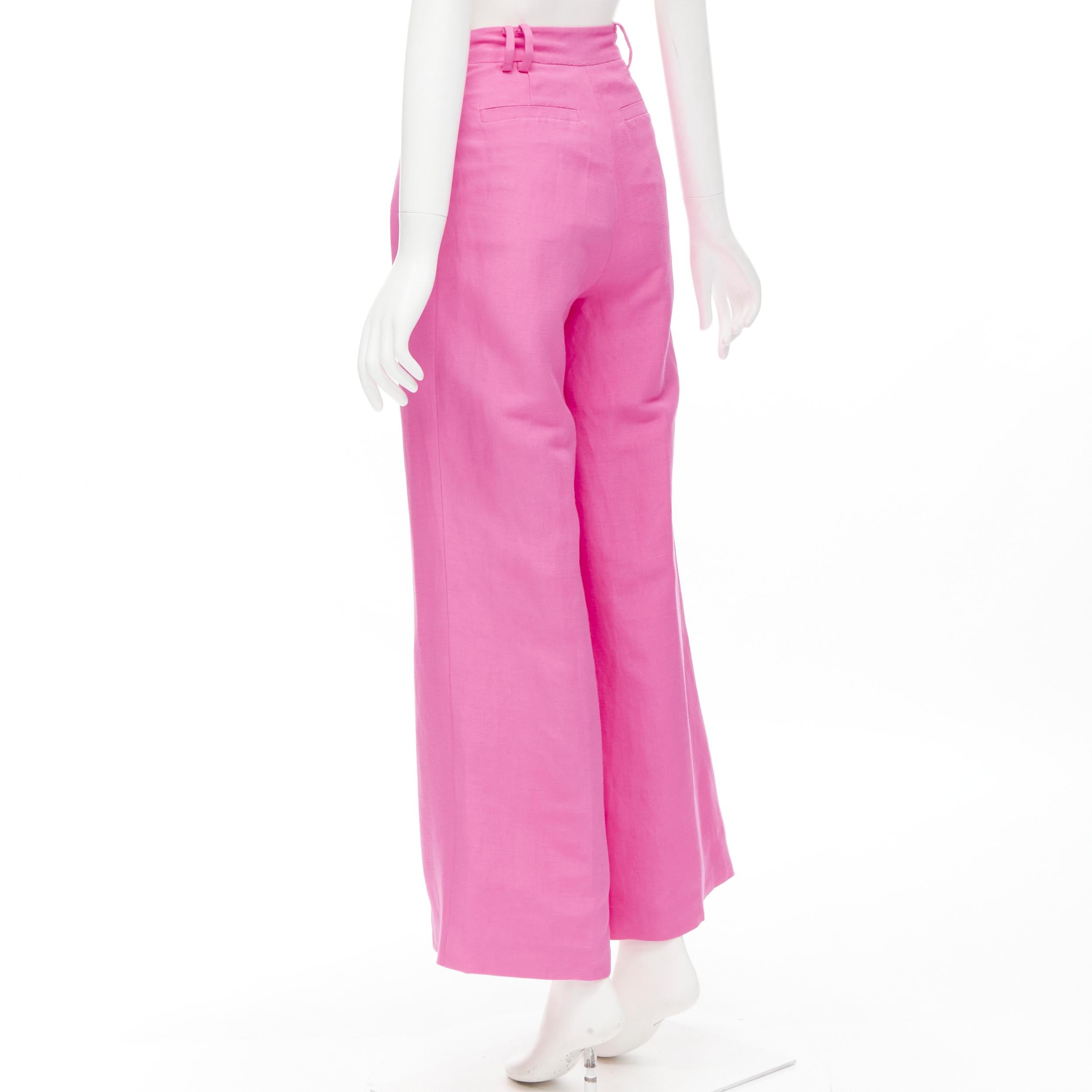 Pink AJE Vista hot pink linen rayon pleat front wide leg pants AU6 XS