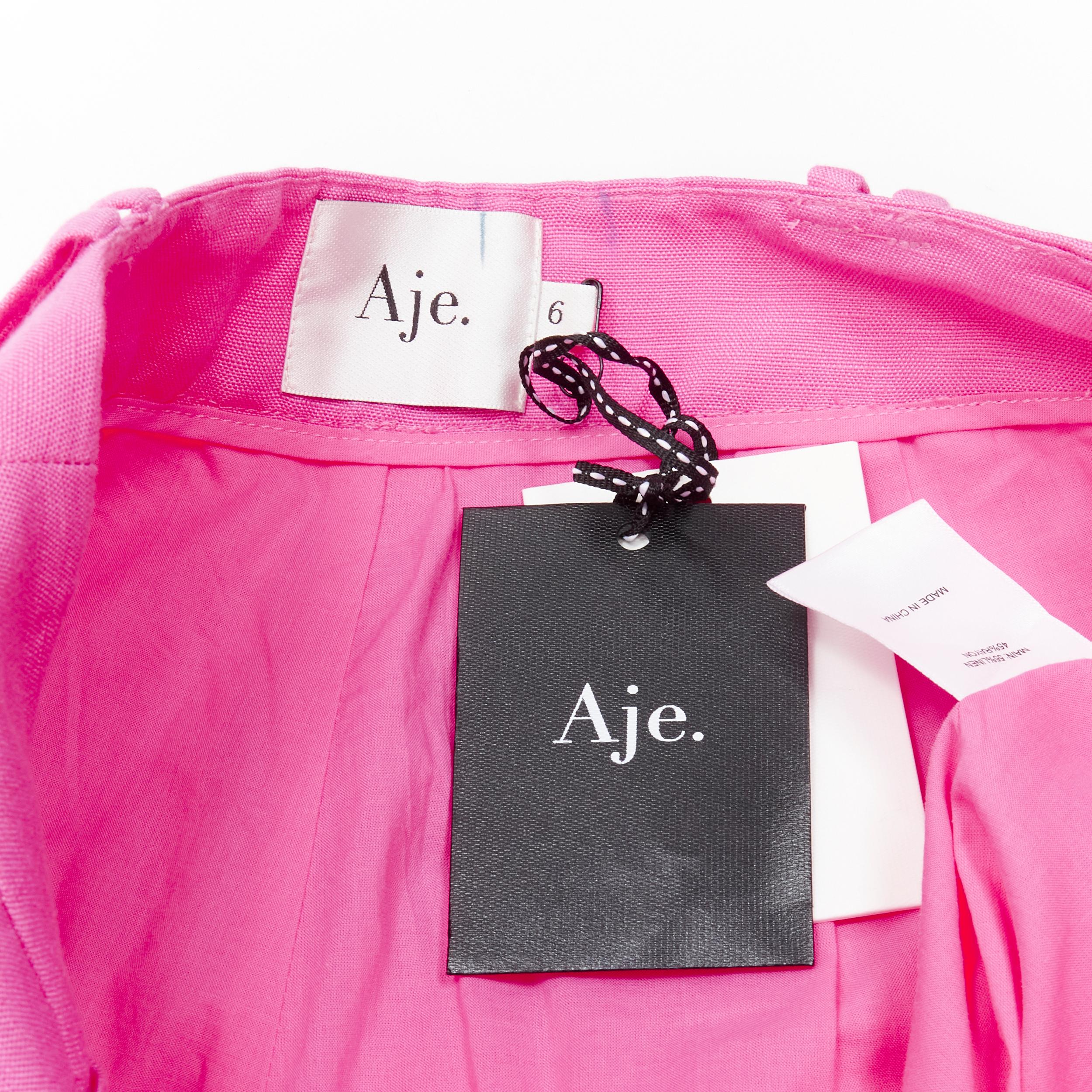 AJE Vista hot pink linen rayon pleat front wide leg pants AU6 XS For Sale 1