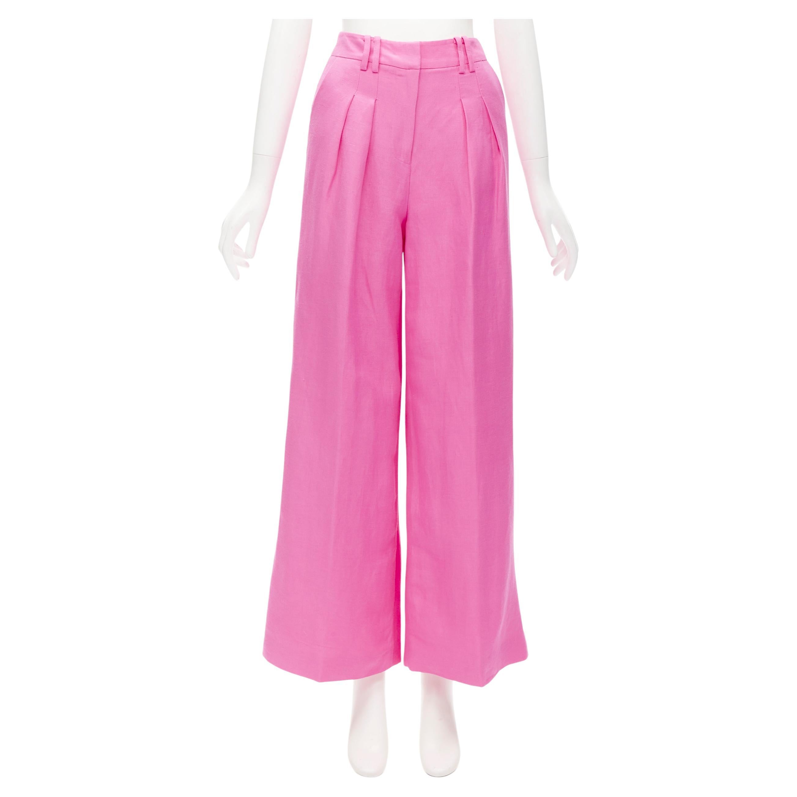AJE Vista hot pink linen rayon pleat front wide leg pants AU6 XS For Sale